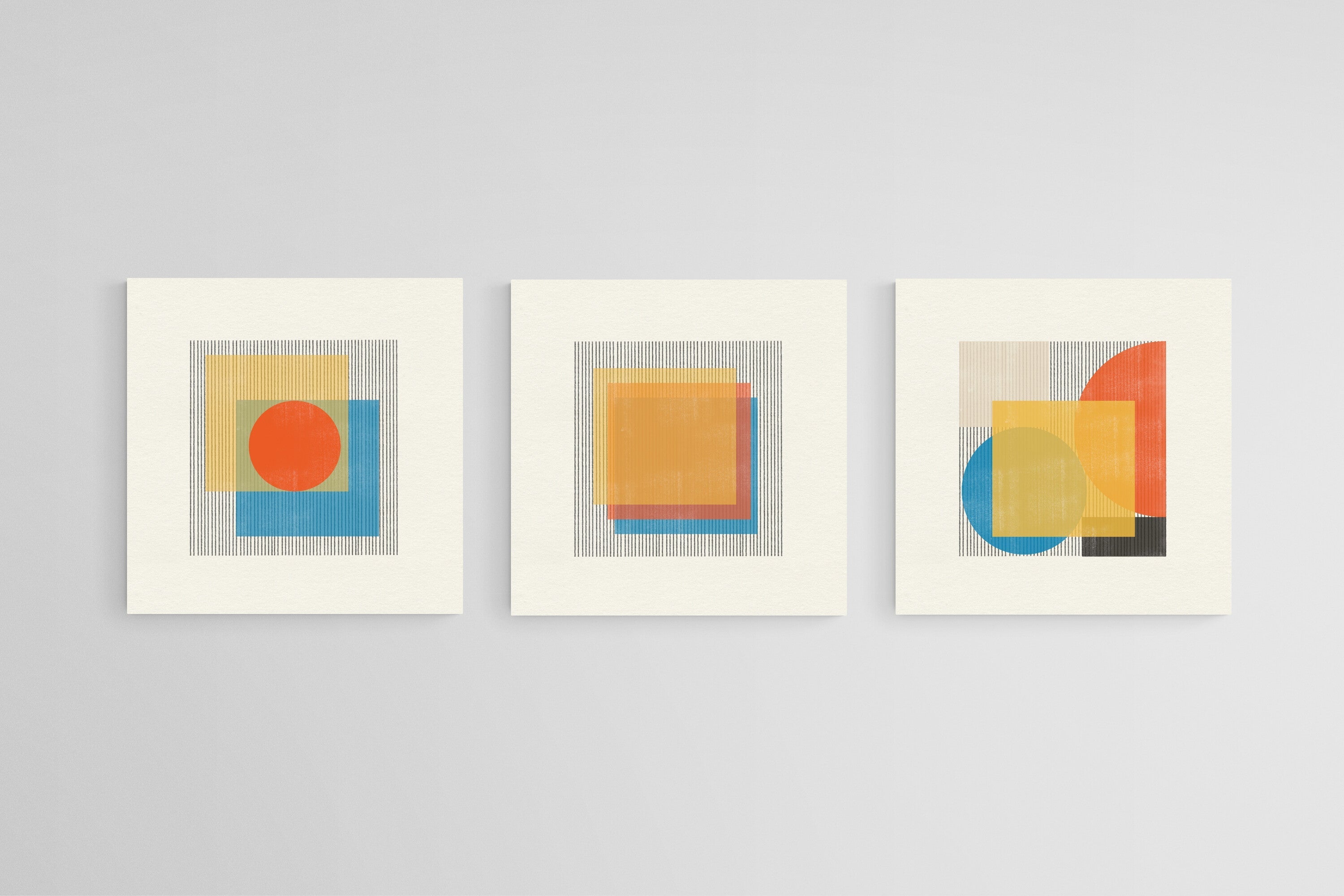 Bauhaus Square Set-Wall_Art-50 x 50cm (x3)-Mounted Canvas-No Frame-Pixalot