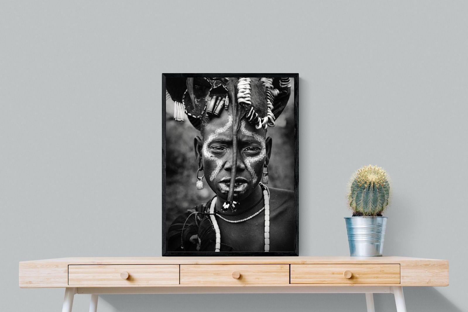 Mursi Tribesman-Wall_Art-60 x 80cm-Mounted Canvas-Black-Pixalot