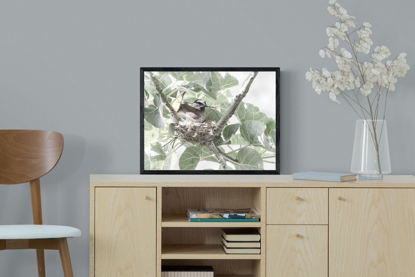 Nesting Bulbul-Wall_Art-60 x 45cm-Mounted Canvas-Black-Pixalot