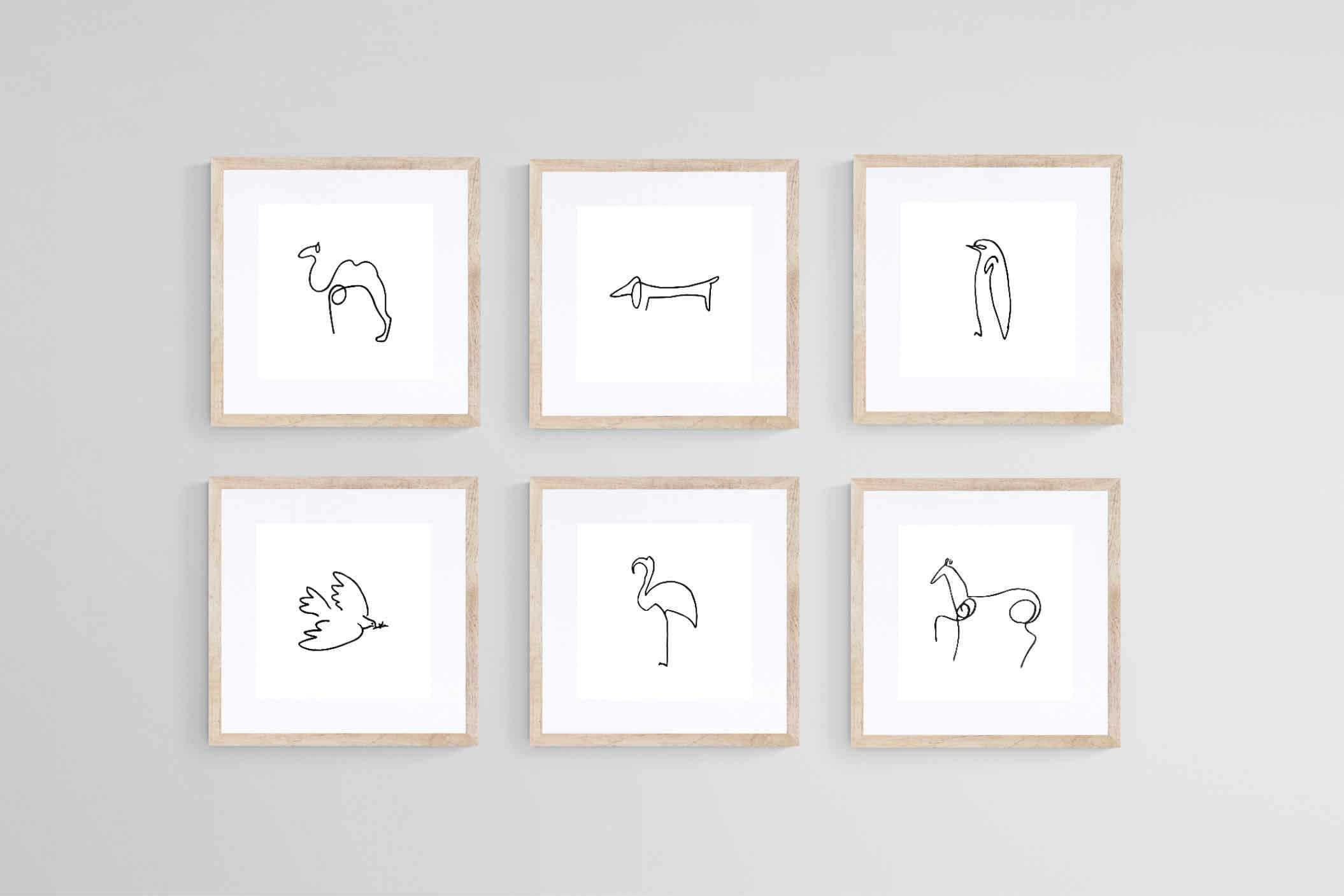 Picasso Animal Sketches-Wall_Art-30 x 30cm (x6)-Framed Print-Wood-Pixalot
