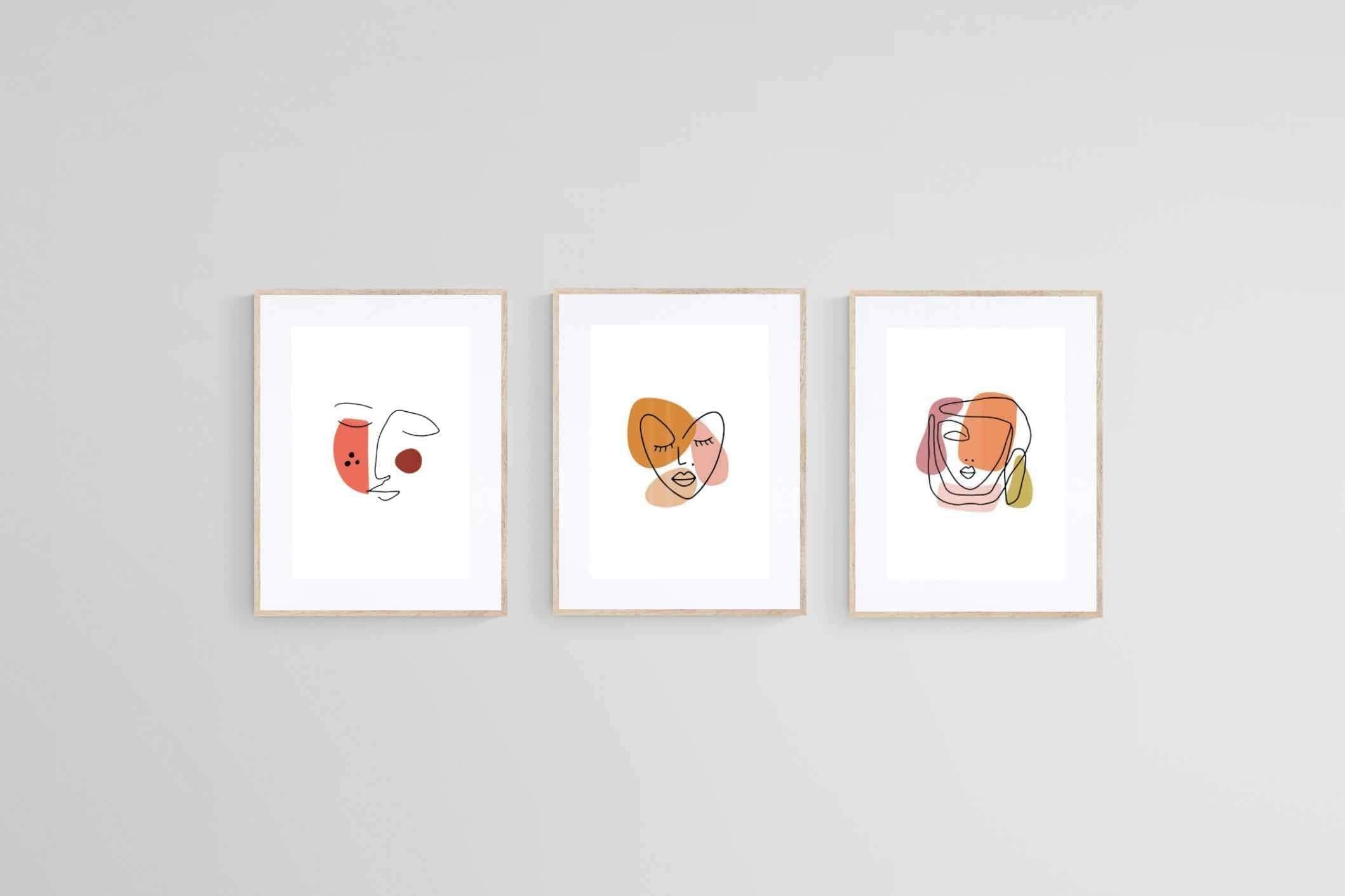 Line Drawn Faces Set-Wall_Art-60 x 80cm (x3)-Framed Print-Wood-Pixalot