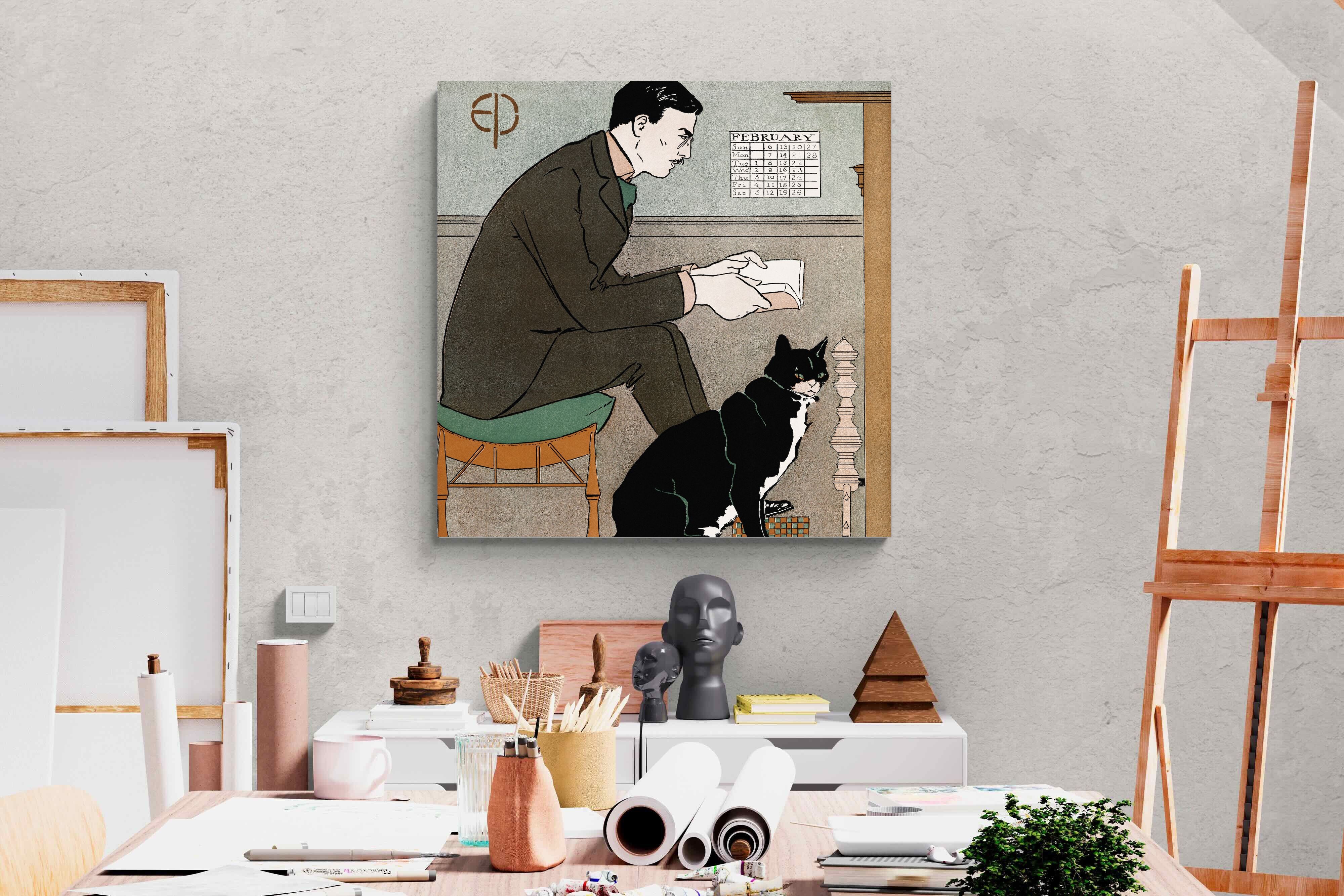 Pixalot Man Reading with Cat