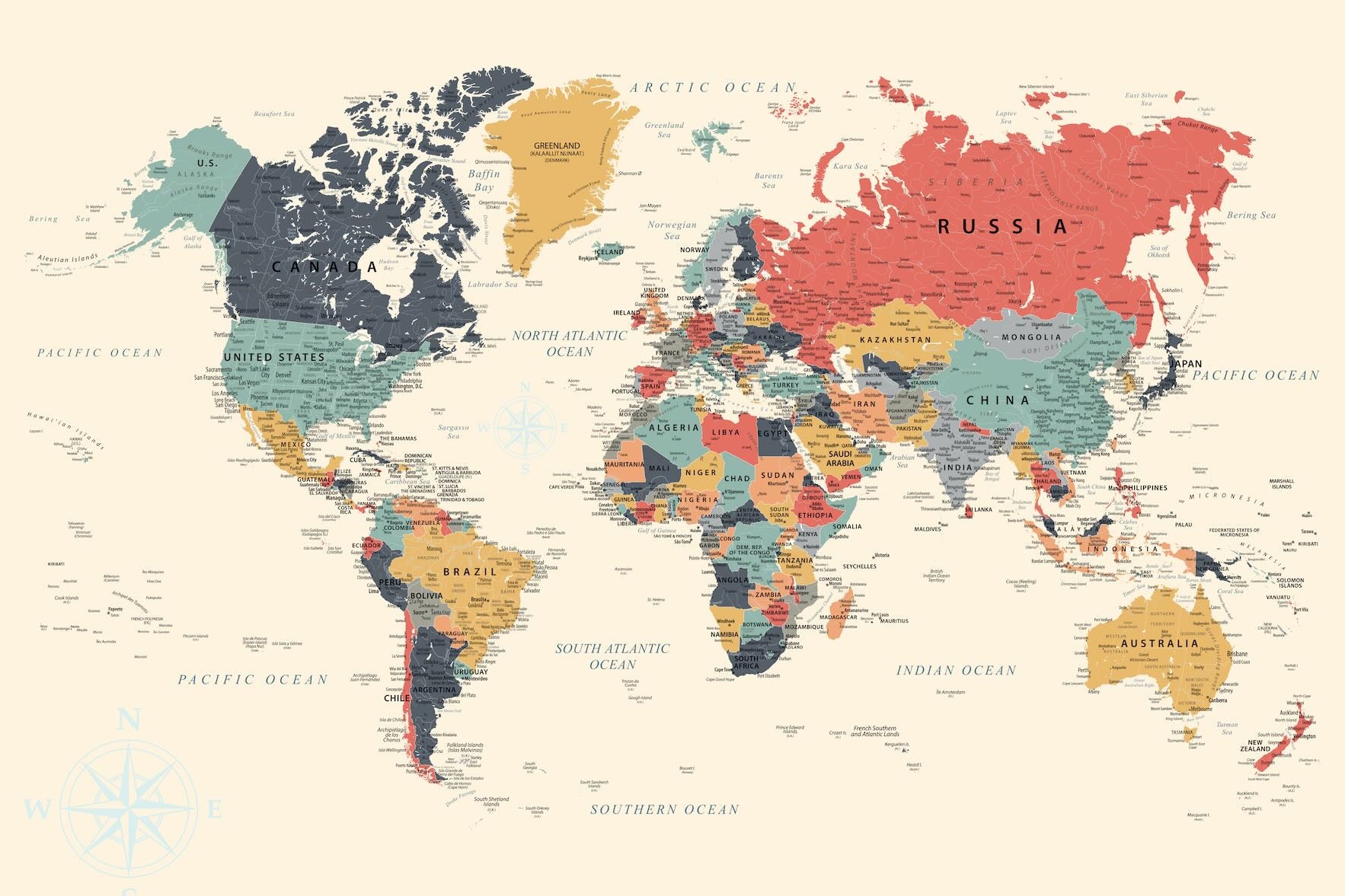 Muted Tones World Map