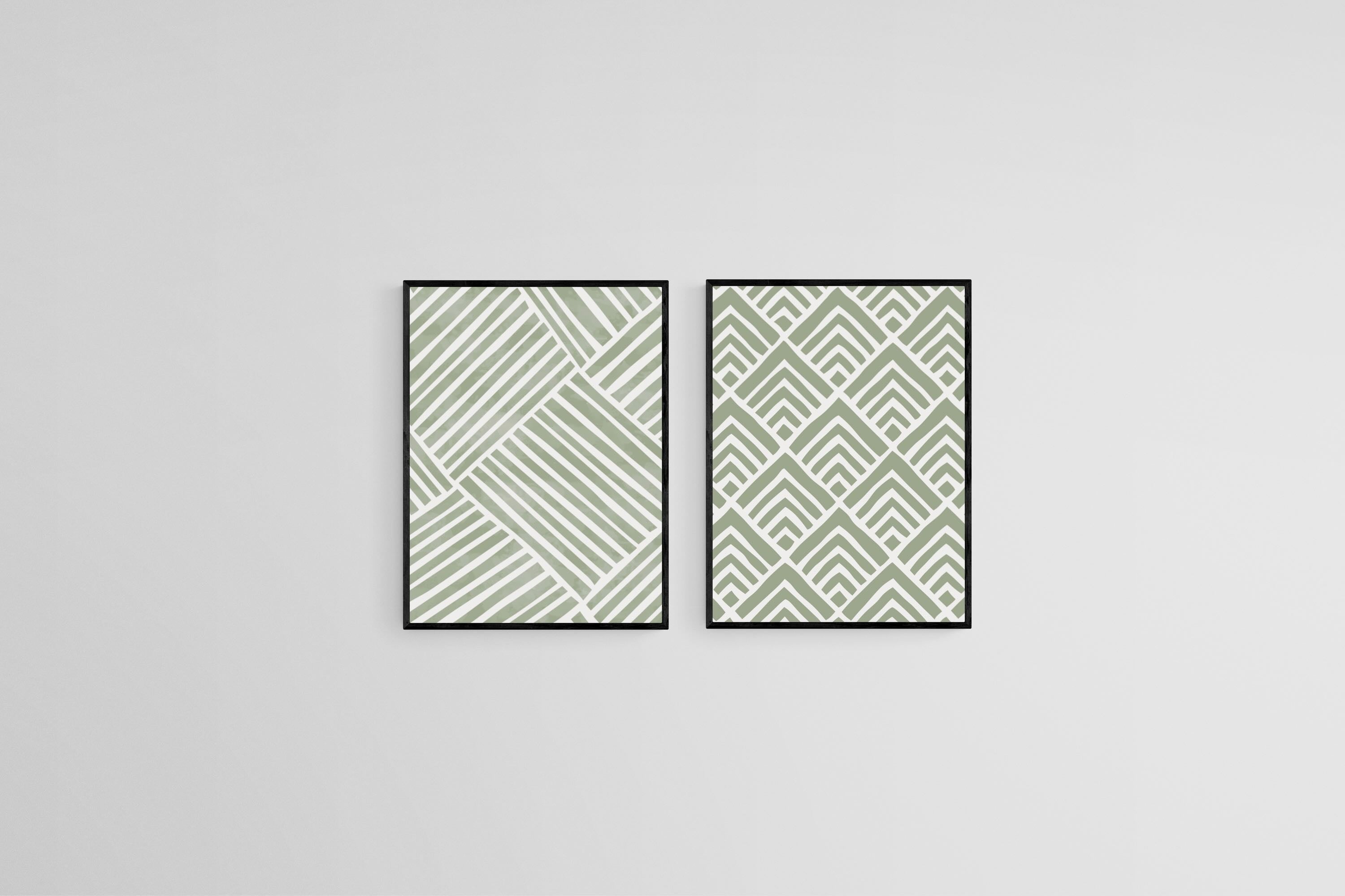 Sage Pattern Set-Wall_Art-45 x 60cm (x2)-Mounted Canvas-Black-Pixalot