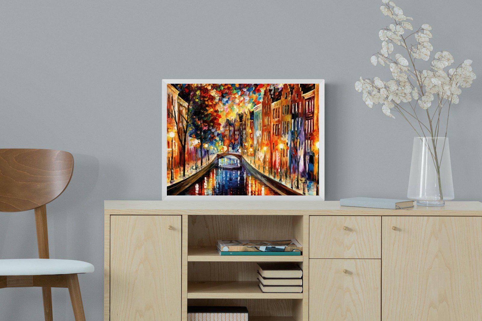 Amsterdam Night Canal-Wall_Art-60 x 45cm-Mounted Canvas-White-Pixalot