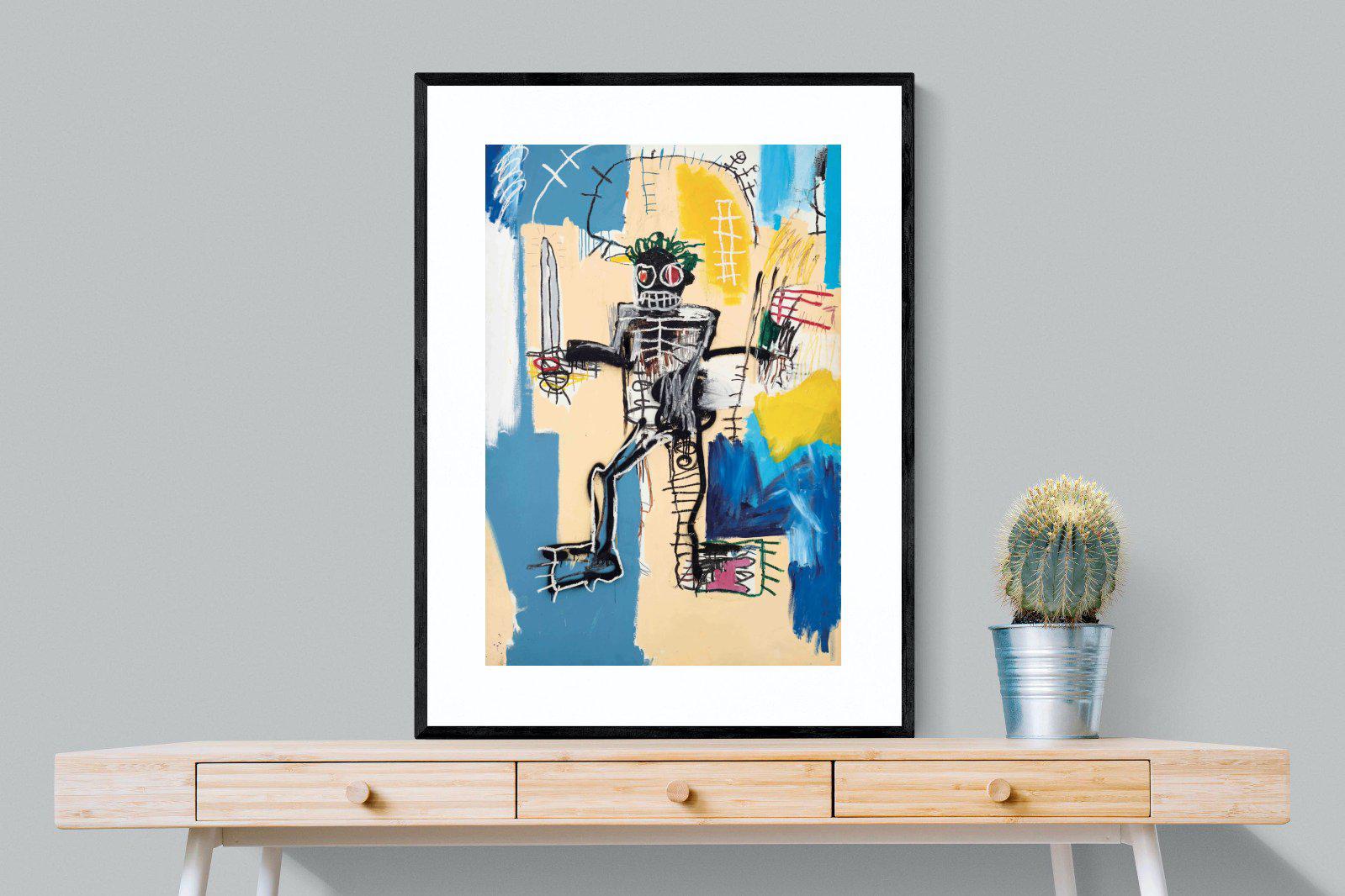 Basquiat Warrior-Wall_Art-75 x 100cm-Framed Print-Black-Pixalot