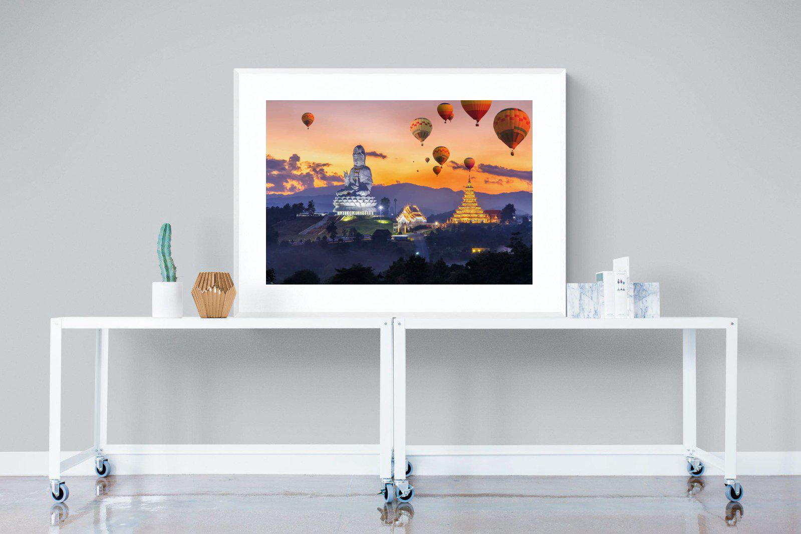 Buddha & Balloons-Wall_Art-120 x 90cm-Framed Print-White-Pixalot