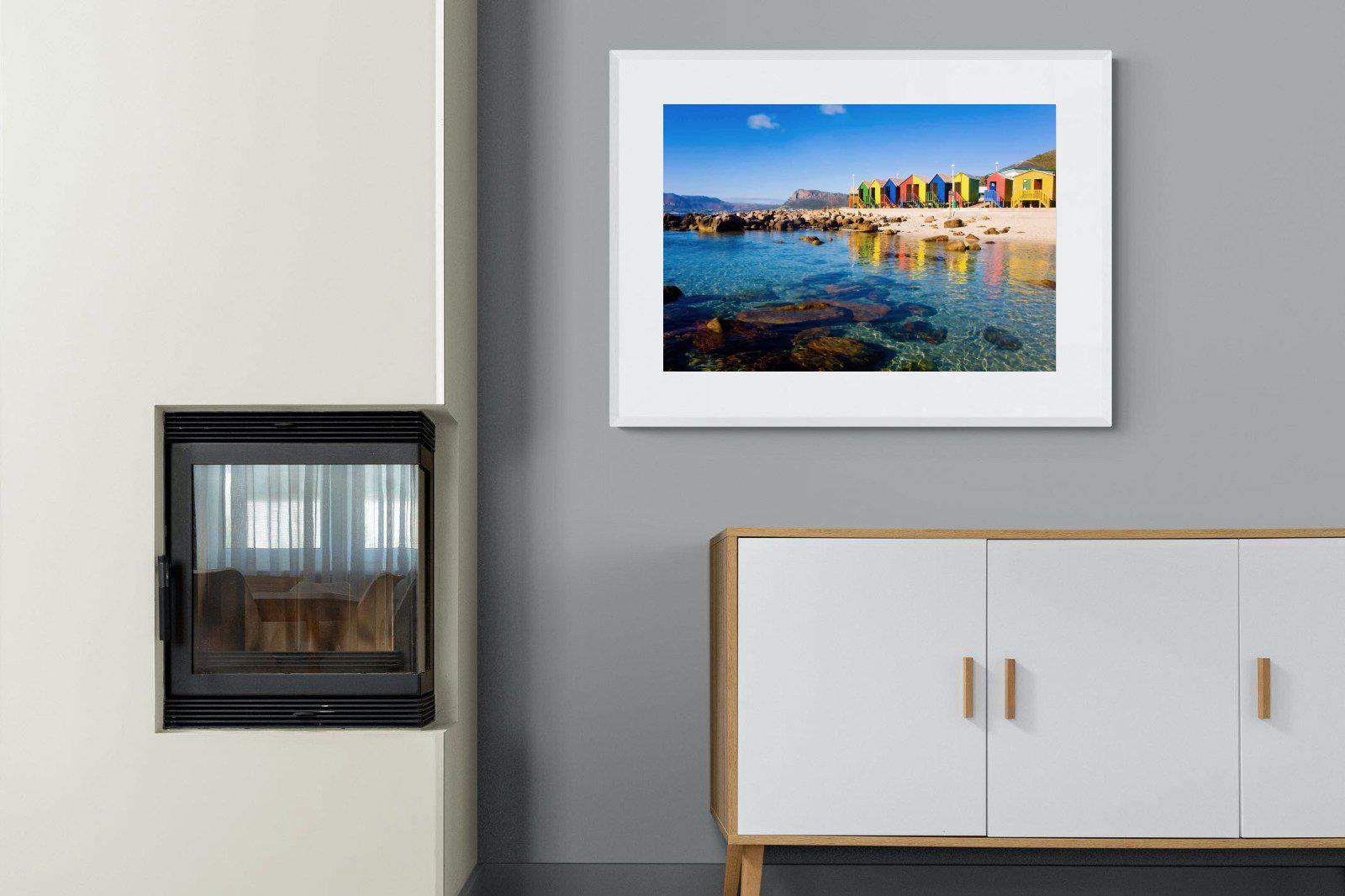 Cape Town Beach Huts-Wall_Art-100 x 75cm-Framed Print-White-Pixalot
