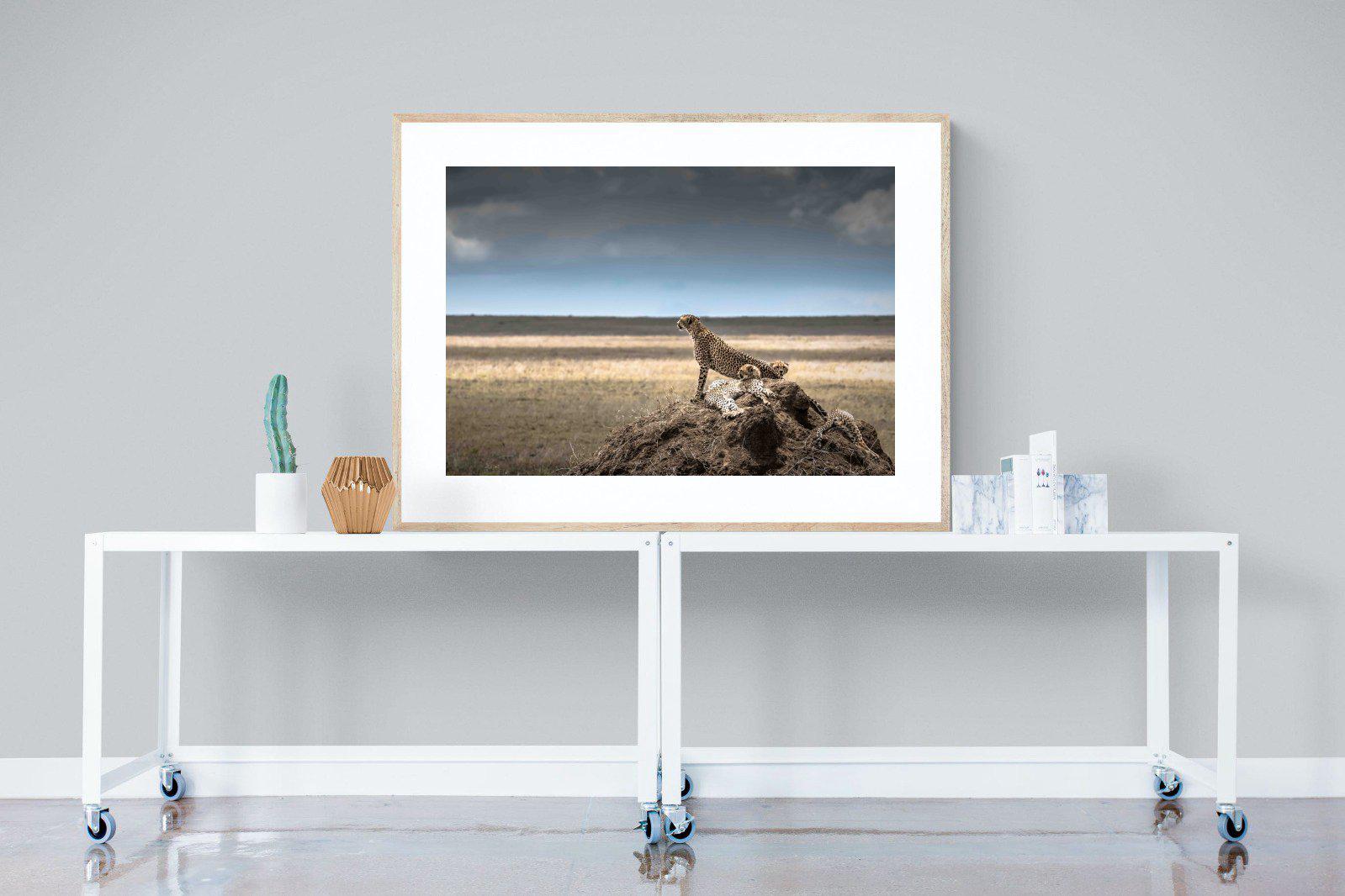 Cheetah Family-Wall_Art-120 x 90cm-Framed Print-Wood-Pixalot