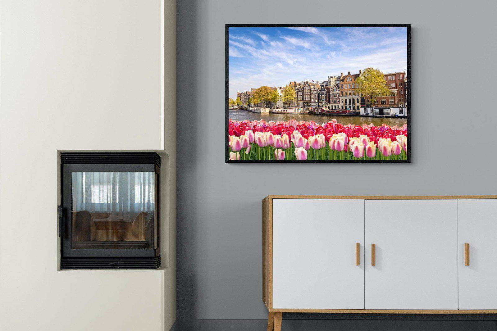 City Tulips-Wall_Art-100 x 75cm-Mounted Canvas-Black-Pixalot