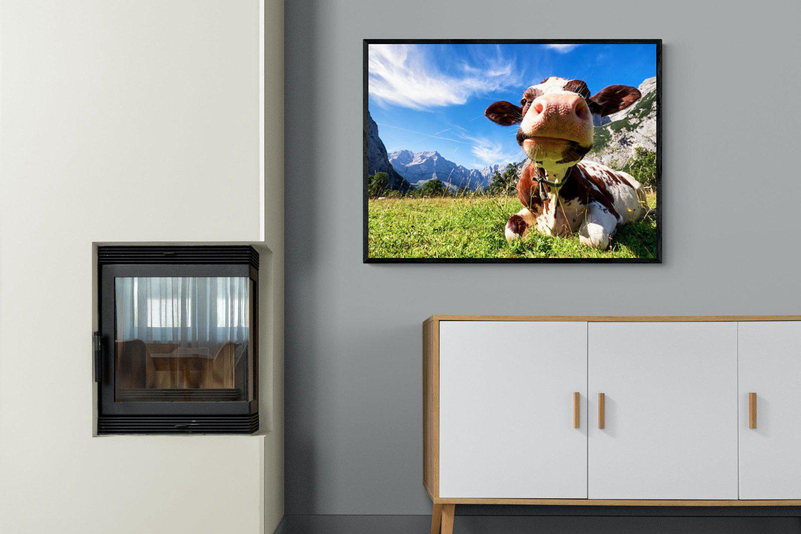 Cow-Wall_Art-100 x 75cm-Mounted Canvas-Black-Pixalot