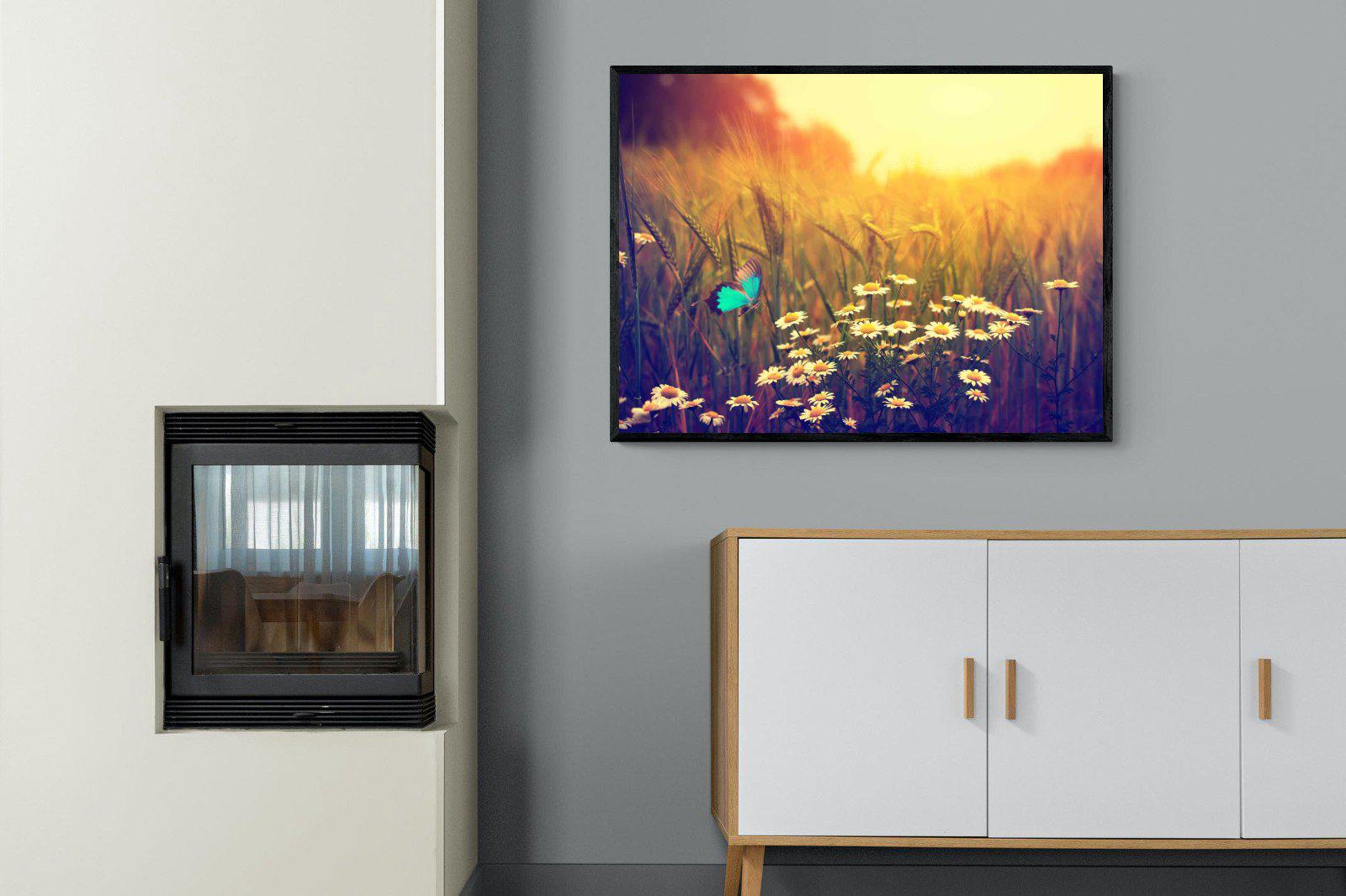 Daisy Flutter-Wall_Art-100 x 75cm-Mounted Canvas-Black-Pixalot