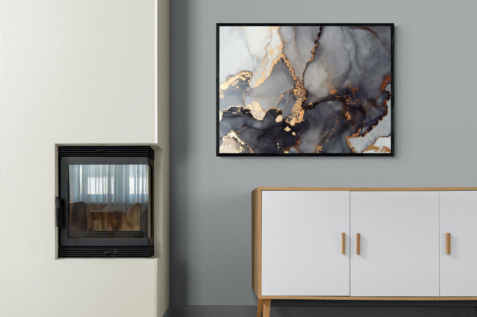Dark Marble-Wall_Art-100 x 75cm-Mounted Canvas-Black-Pixalot