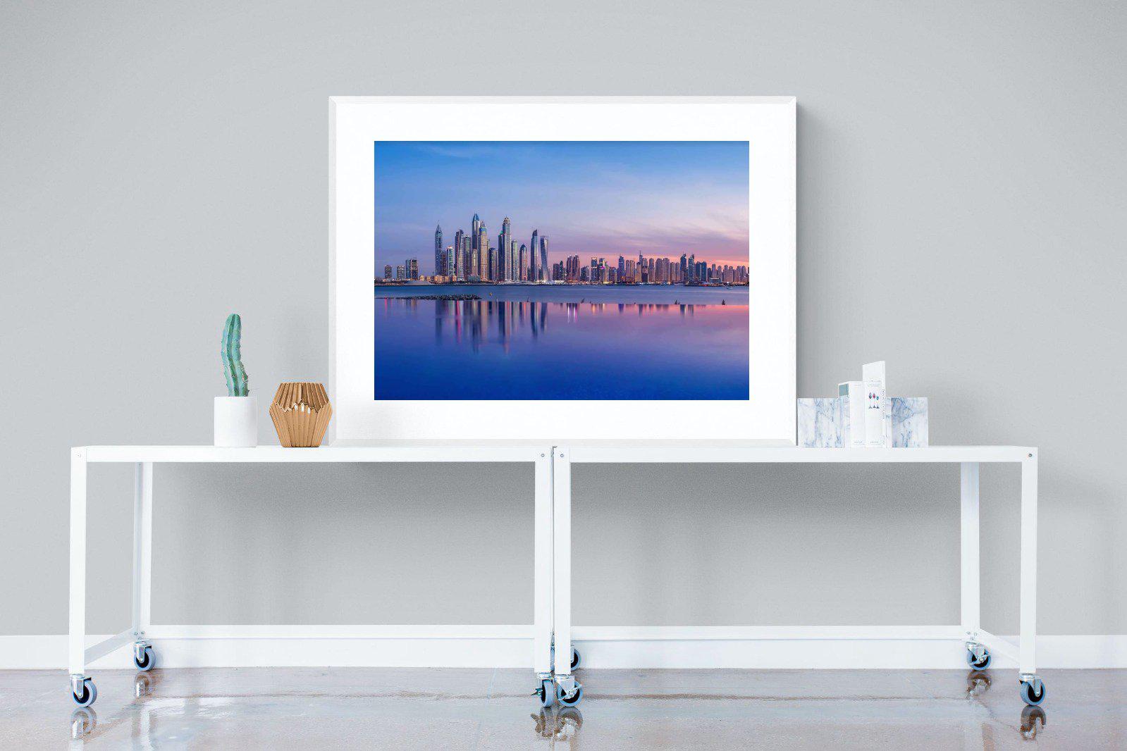 Dubai Skyline-Wall_Art-120 x 90cm-Framed Print-White-Pixalot