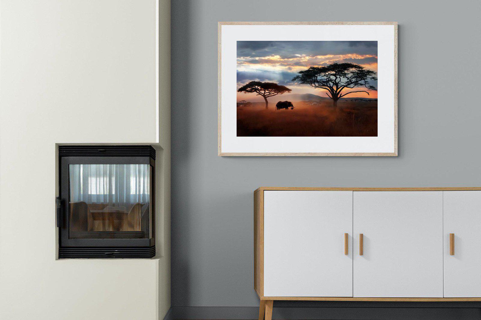 Ele at Dusk-Wall_Art-100 x 75cm-Framed Print-Wood-Pixalot
