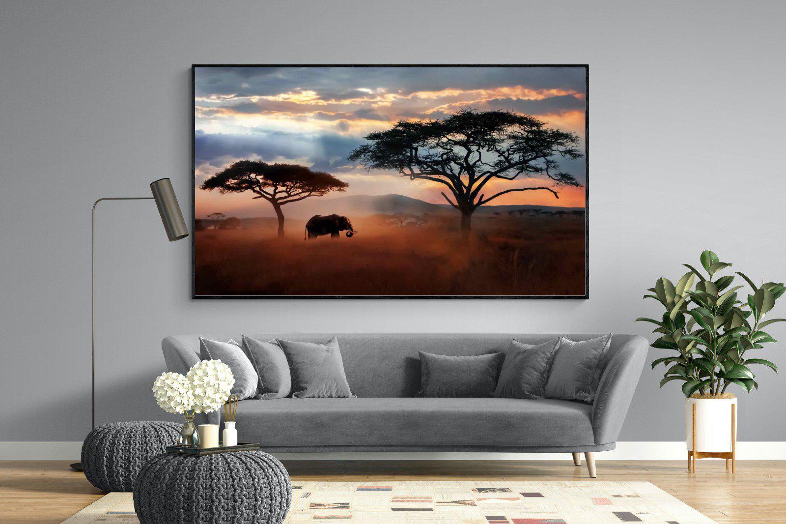 Ele at Dusk-Wall_Art-220 x 130cm-Mounted Canvas-Black-Pixalot