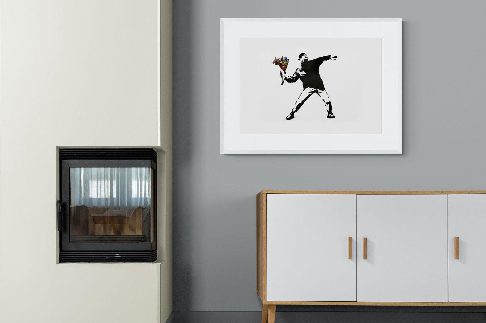 Flower Thrower-Wall_Art-100 x 75cm-Framed Print-White-Pixalot