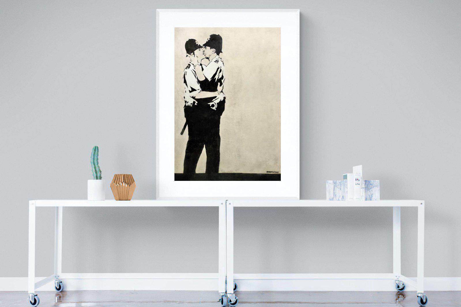 Kissing Coppers-Wall_Art-90 x 120cm-Framed Print-White-Pixalot