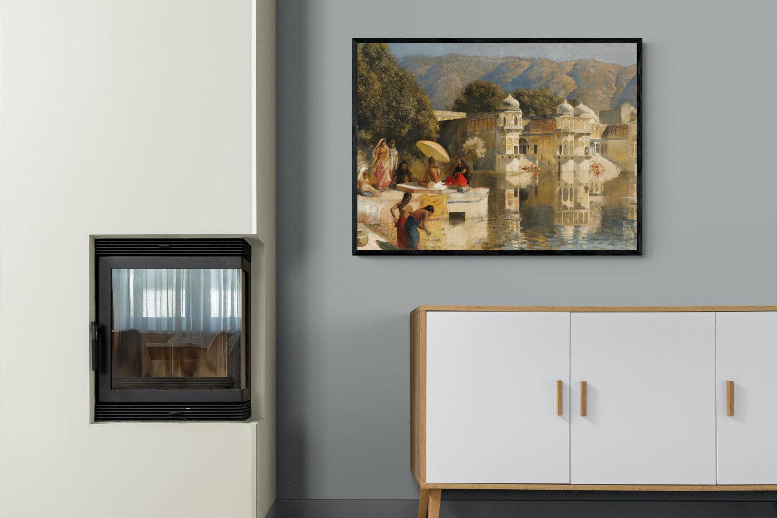 Lake at Oodeypore, India-Wall_Art-100 x 75cm-Mounted Canvas-Black-Pixalot