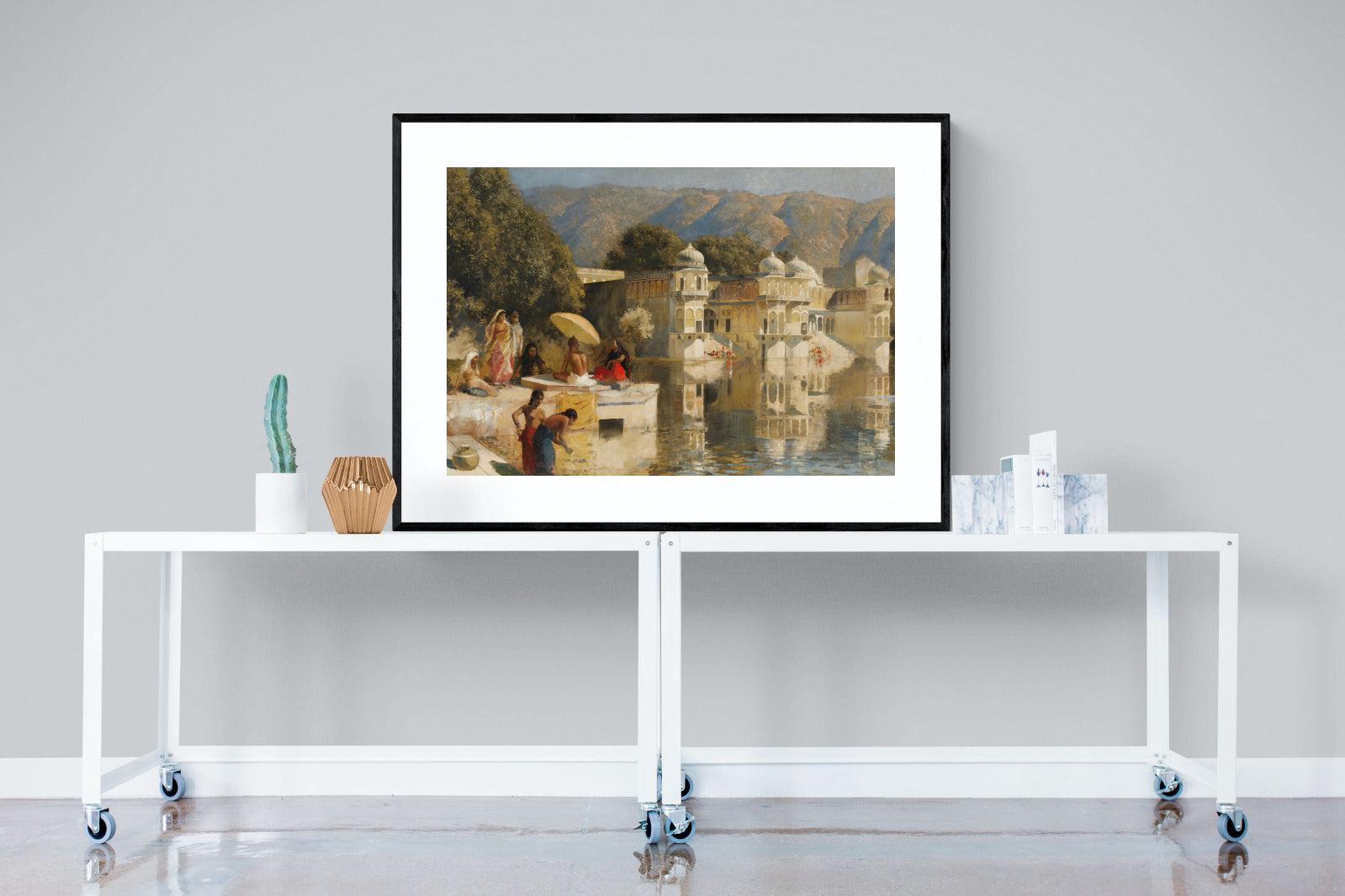 Lake at Oodeypore, India-Wall_Art-120 x 90cm-Framed Print-Black-Pixalot