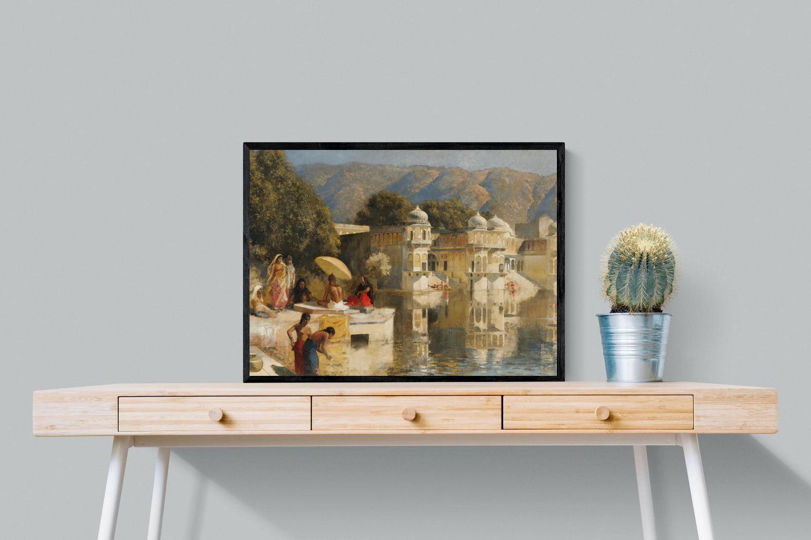 Lake at Oodeypore, India-Wall_Art-80 x 60cm-Mounted Canvas-Black-Pixalot