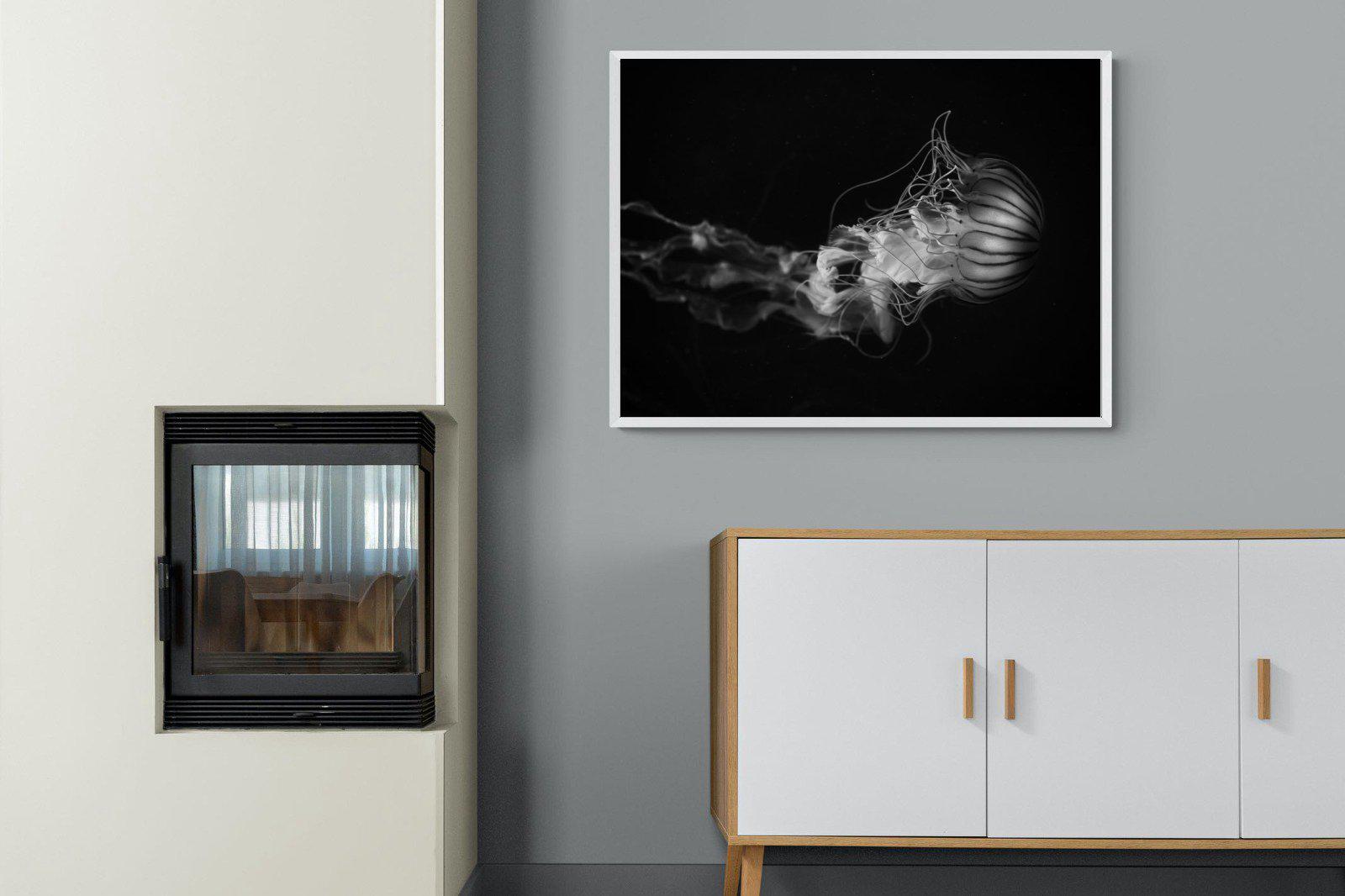 Monochromatic Jellyfish-Wall_Art-100 x 75cm-Mounted Canvas-White-Pixalot