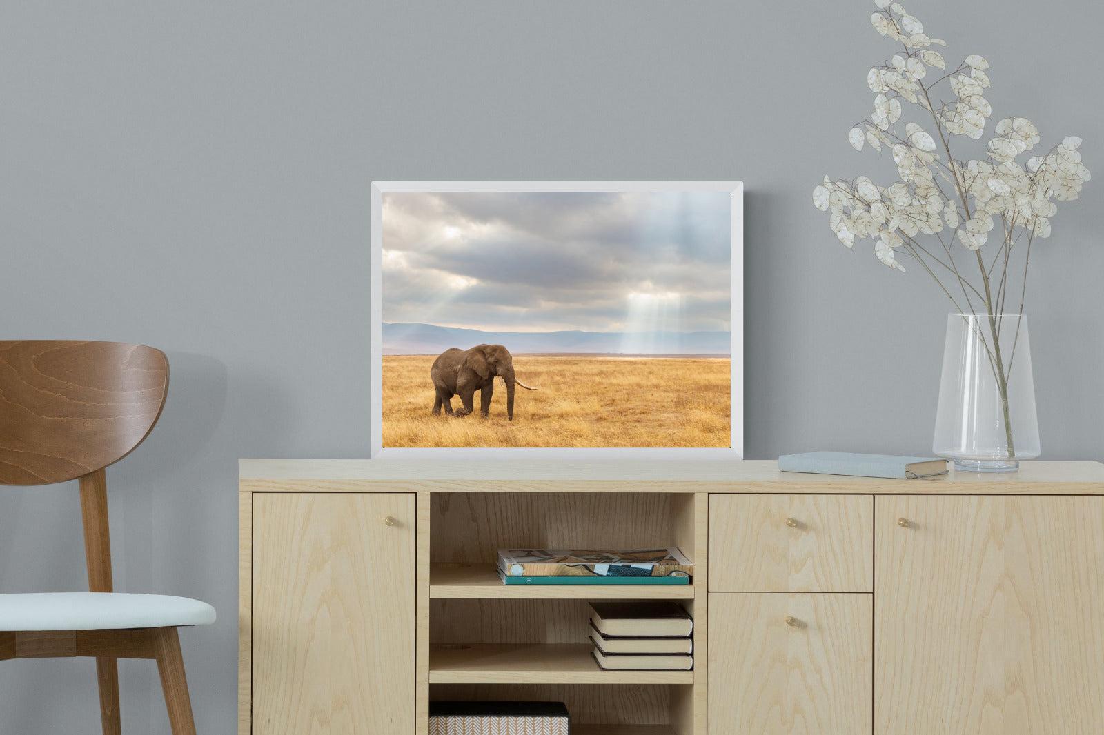 Ngorongoro Ele-Wall_Art-60 x 45cm-Mounted Canvas-White-Pixalot