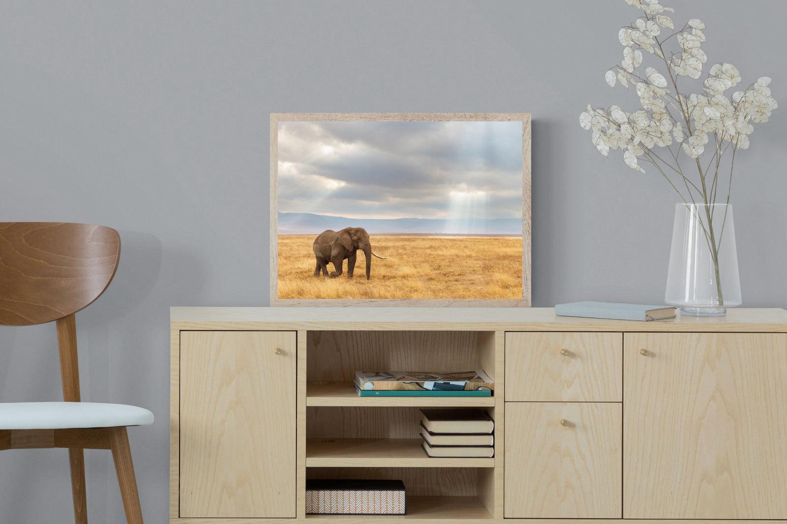 Ngorongoro Ele-Wall_Art-60 x 45cm-Mounted Canvas-Wood-Pixalot