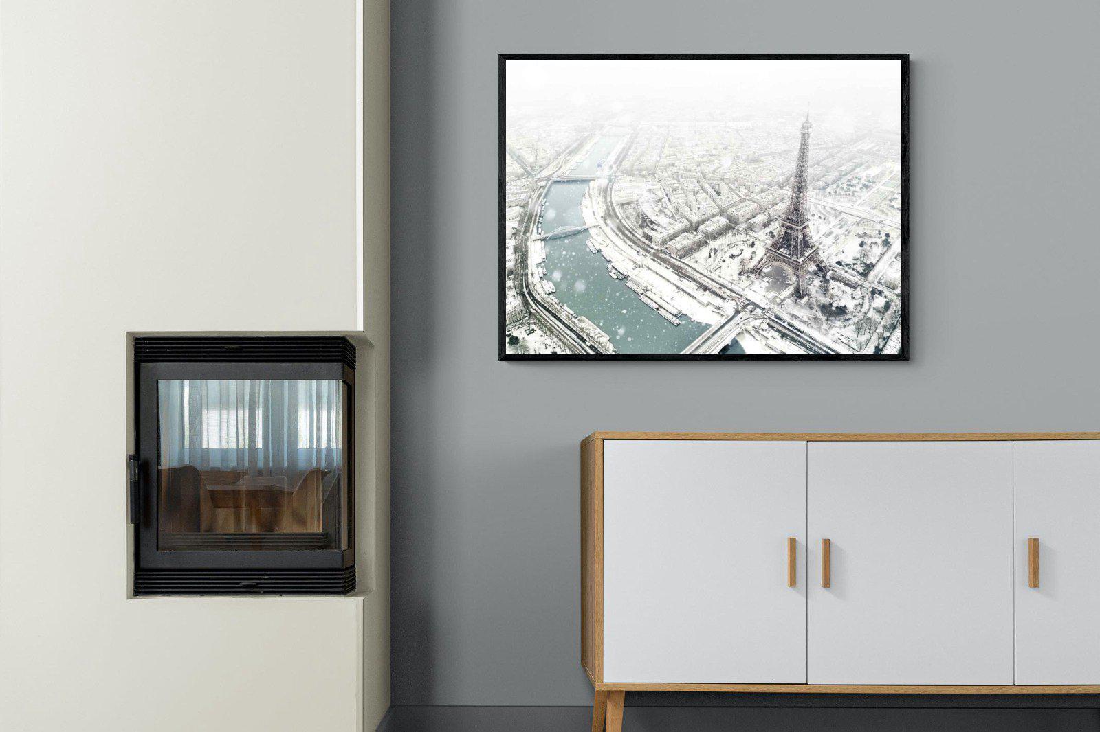 Paris Under Snow-Wall_Art-100 x 75cm-Mounted Canvas-Black-Pixalot