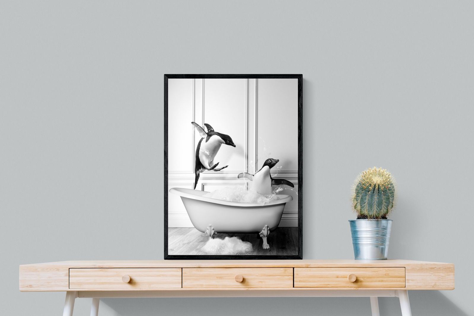 Penguin Tub-Wall_Art-60 x 80cm-Mounted Canvas-Black-Pixalot