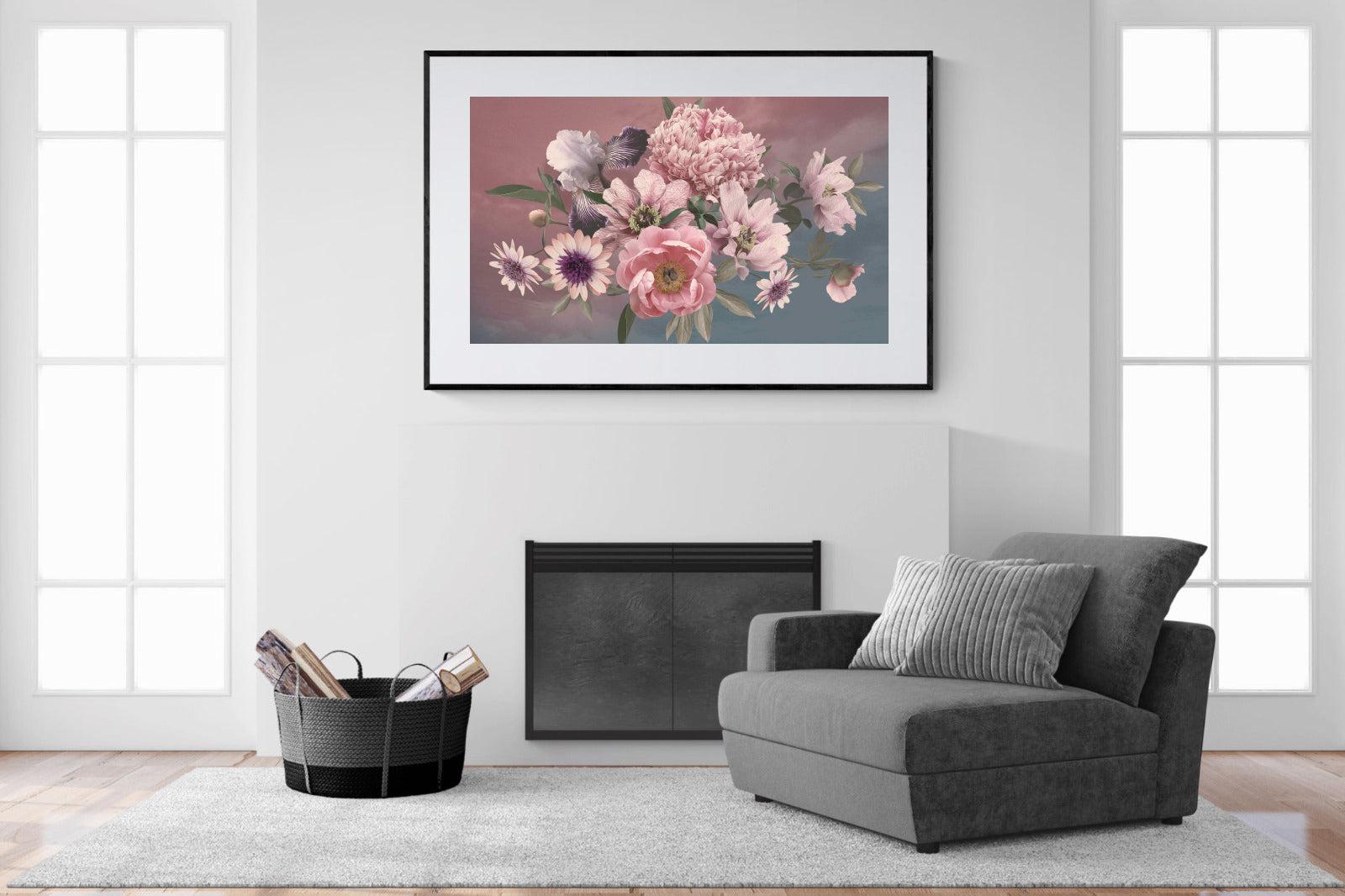 Peonies & Iris-Wall_Art-150 x 100cm-Framed Print-Black-Pixalot