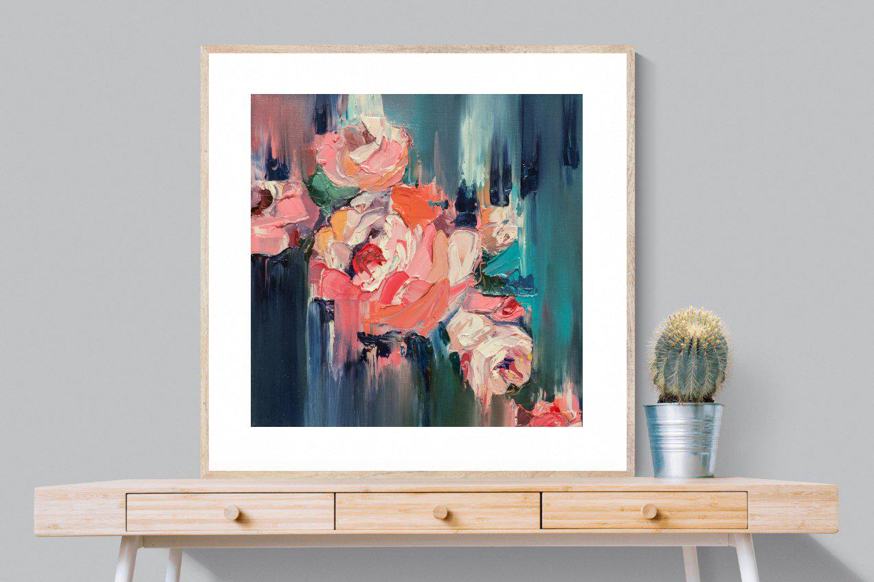 Peonies in Oil-Wall_Art-100 x 100cm-Framed Print-Wood-Pixalot