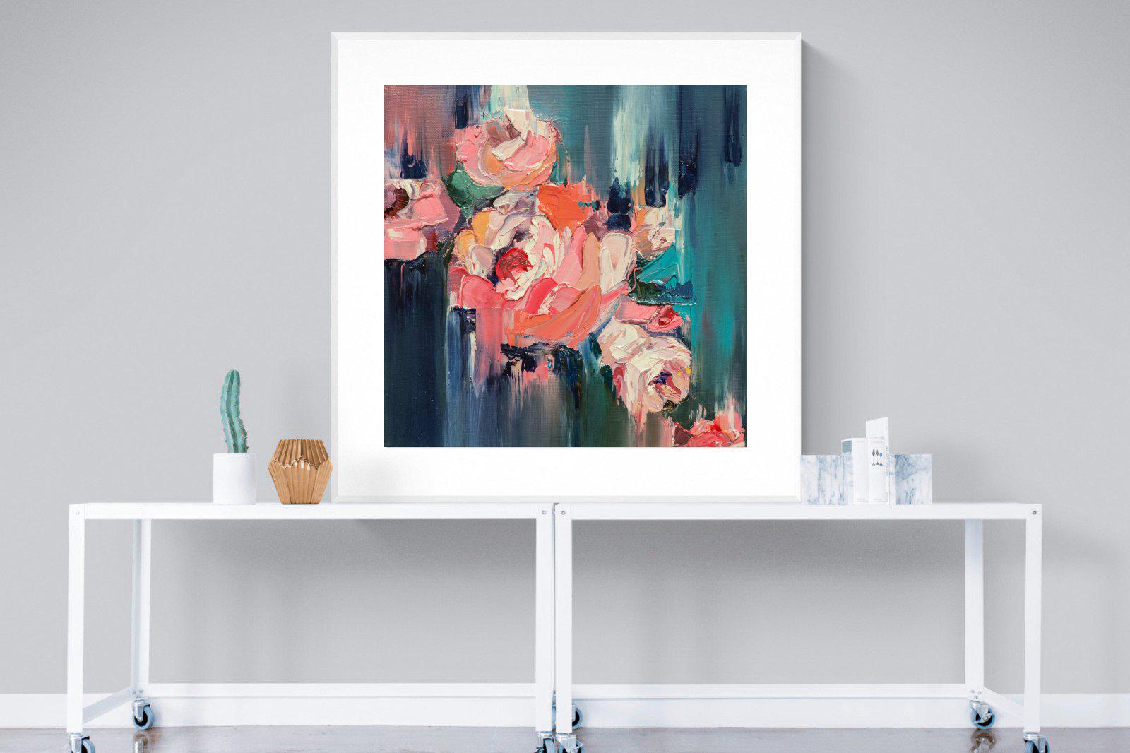 Peonies in Oil-Wall_Art-120 x 120cm-Framed Print-White-Pixalot