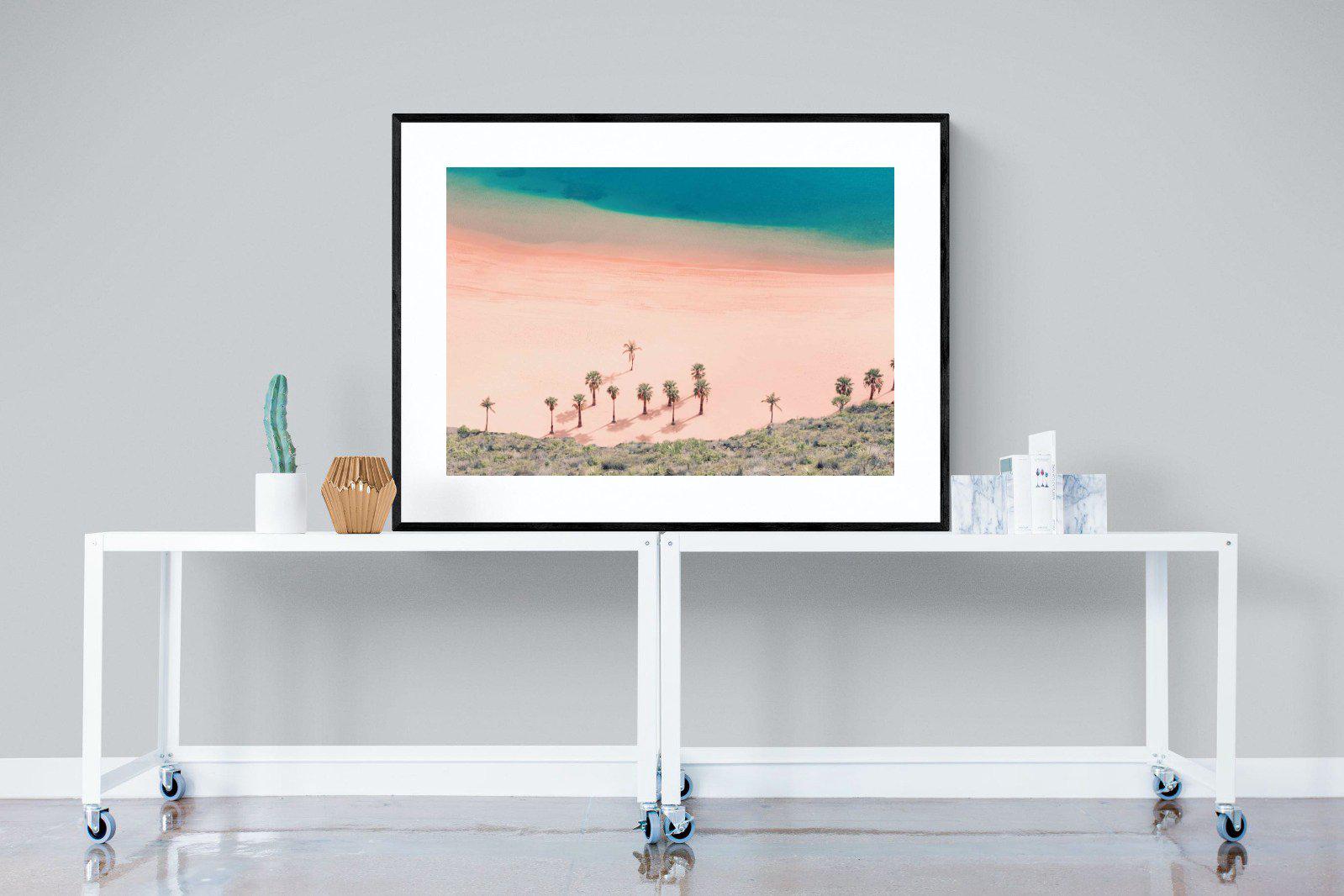 Pink Beach-Wall_Art-120 x 90cm-Framed Print-Black-Pixalot