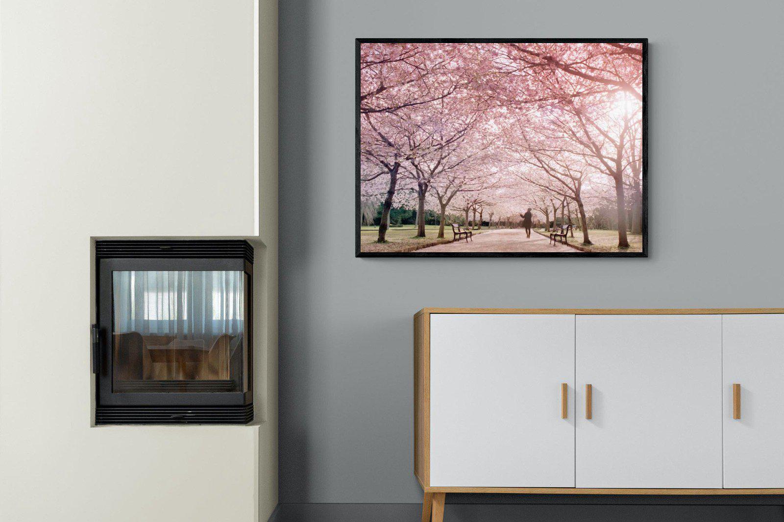 Pink Blossom-Wall_Art-100 x 75cm-Mounted Canvas-Black-Pixalot