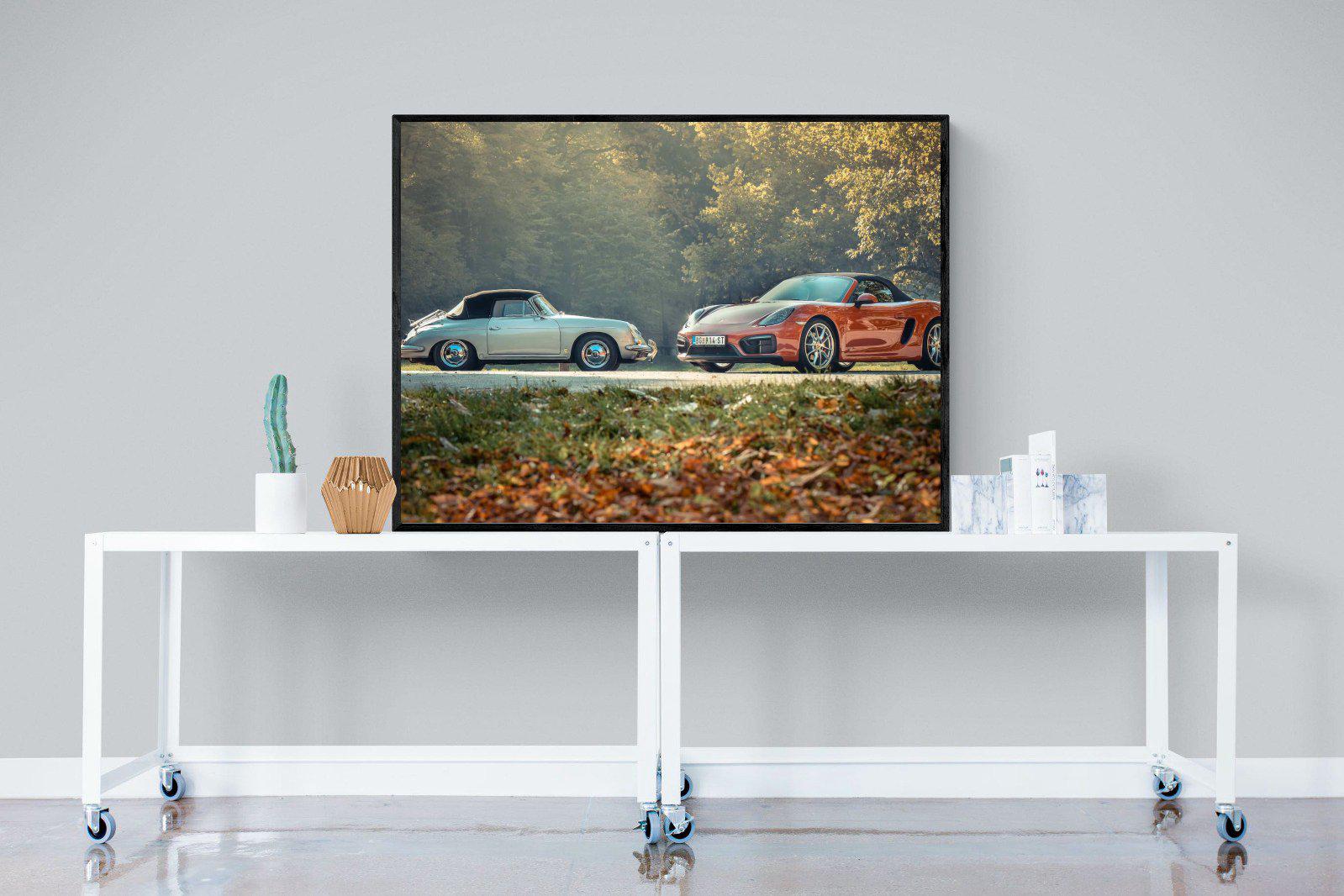 Porsche History-Wall_Art-120 x 90cm-Mounted Canvas-Black-Pixalot