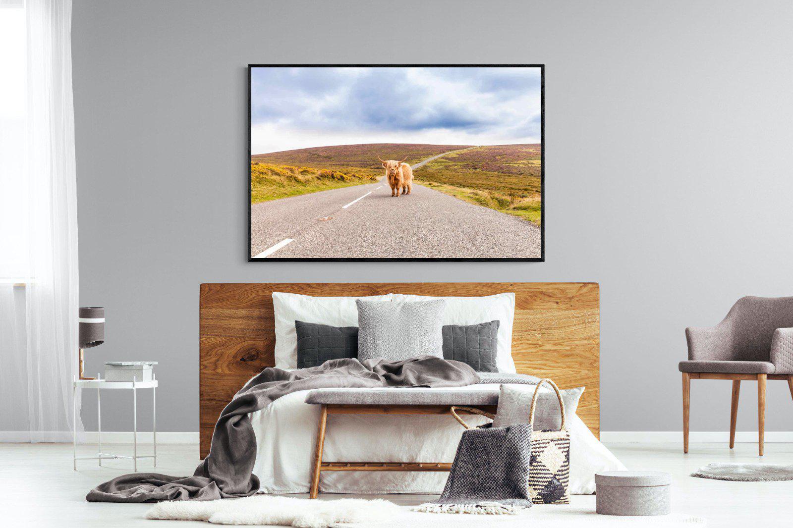 Scottish Highland Cow-Wall_Art-150 x 100cm-Mounted Canvas-Black-Pixalot