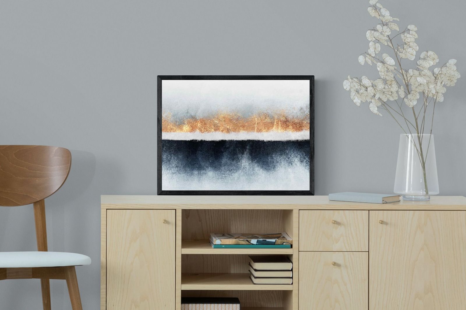 Split Horizon-Wall_Art-60 x 45cm-Mounted Canvas-Black-Pixalot