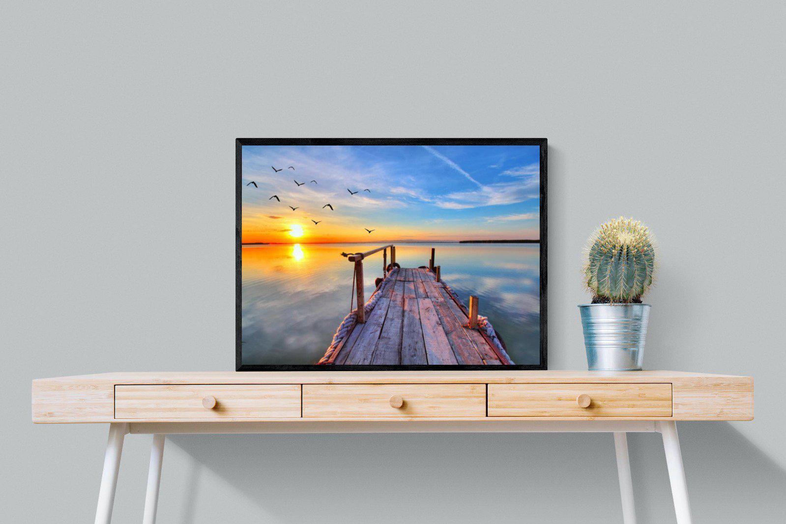 Sunrise Jetty-Wall_Art-80 x 60cm-Mounted Canvas-Black-Pixalot
