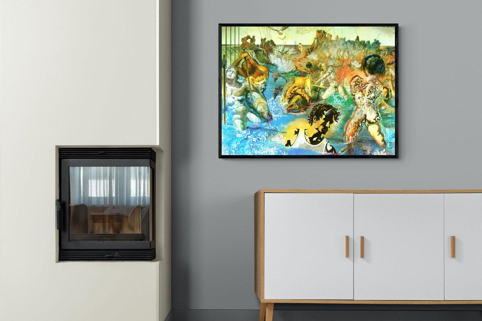 Tuna Fishing-Wall_Art-100 x 75cm-Mounted Canvas-Black-Pixalot