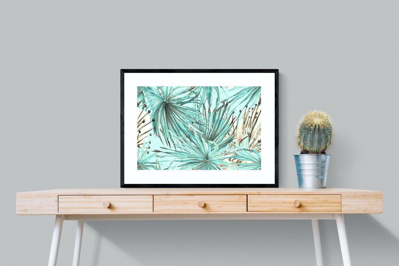 Turquoise Watercolour-Wall_Art-80 x 60cm-Framed Print-Black-Pixalot