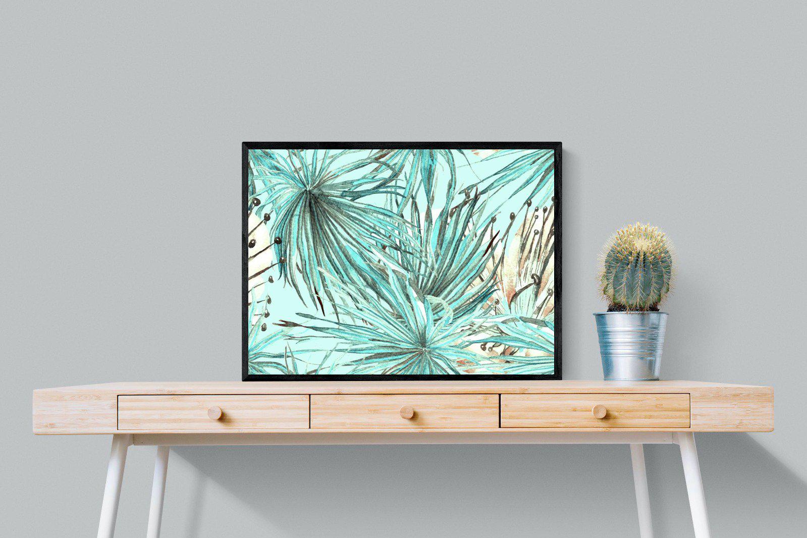 Turquoise Watercolour-Wall_Art-80 x 60cm-Mounted Canvas-Black-Pixalot