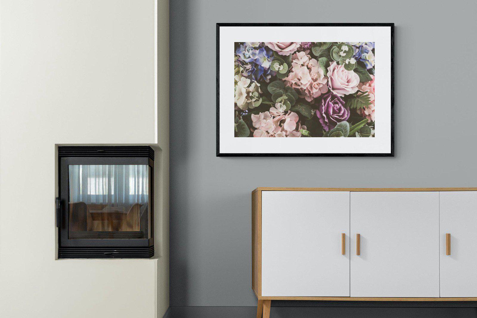 Vintage Roses-Wall_Art-100 x 75cm-Framed Print-Black-Pixalot