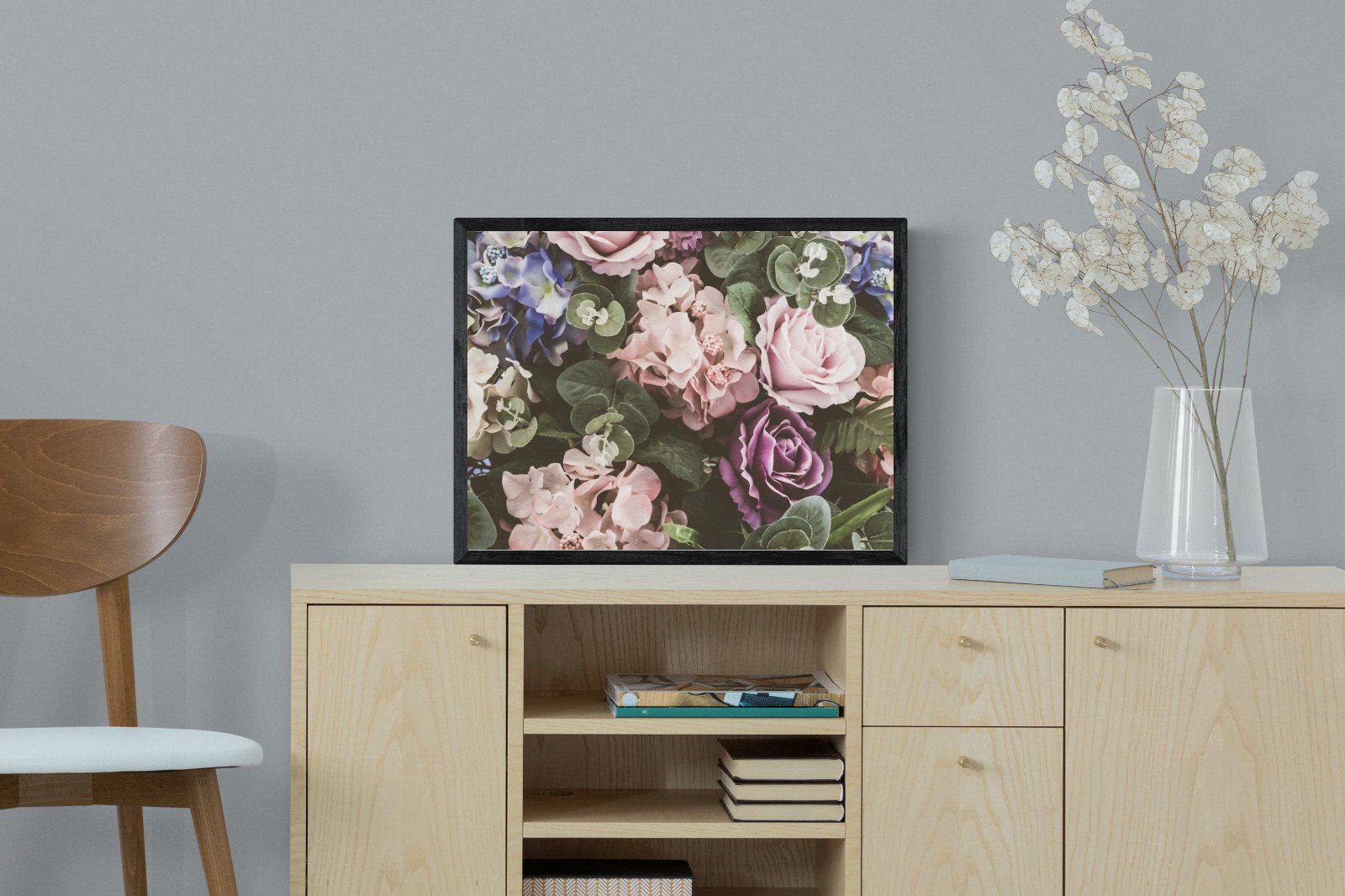 Vintage Roses-Wall_Art-60 x 45cm-Mounted Canvas-Black-Pixalot