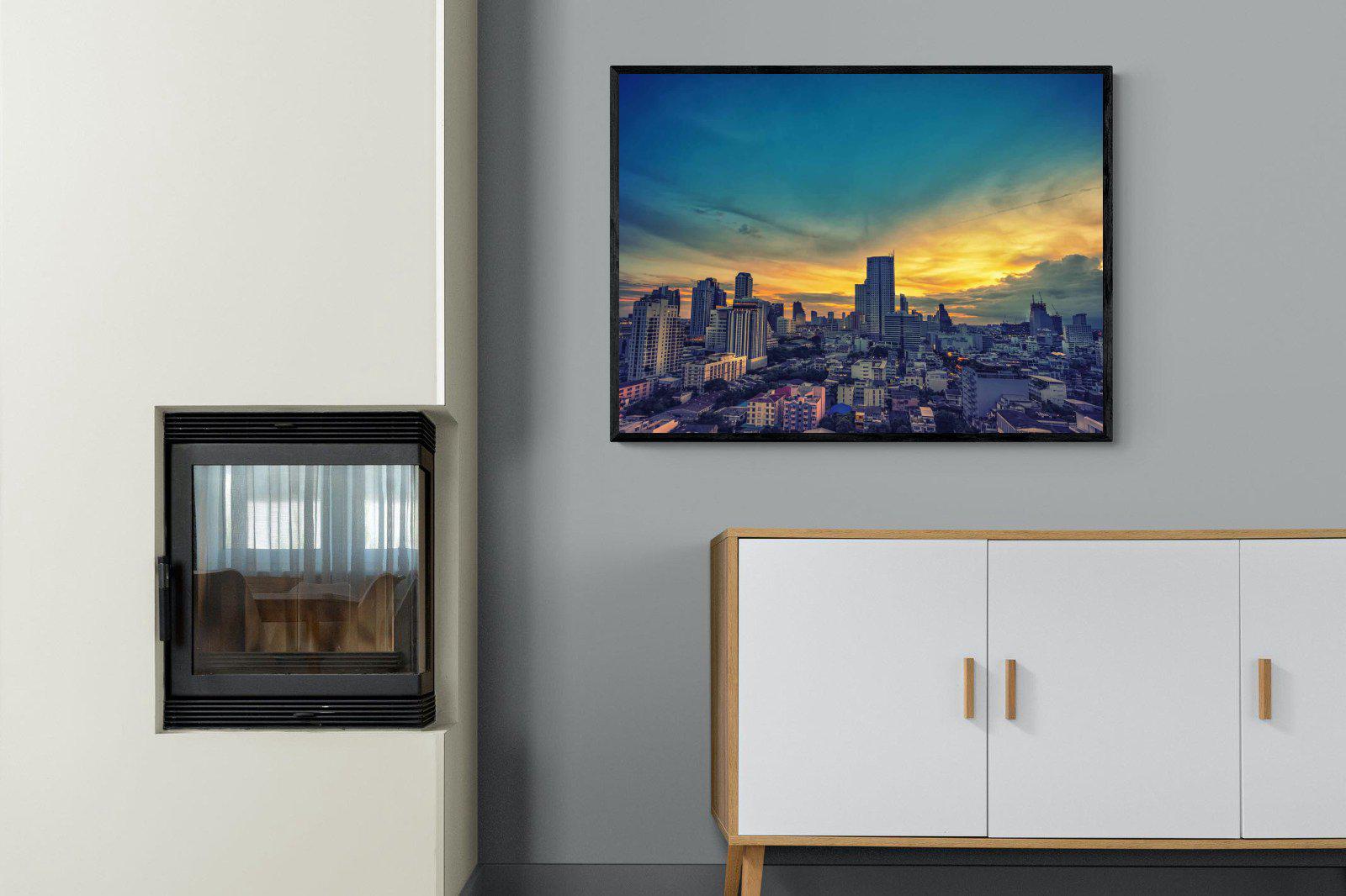 Joburg Sunrise-Wall_Art-100 x 75cm-Mounted Canvas-Black-Pixalot