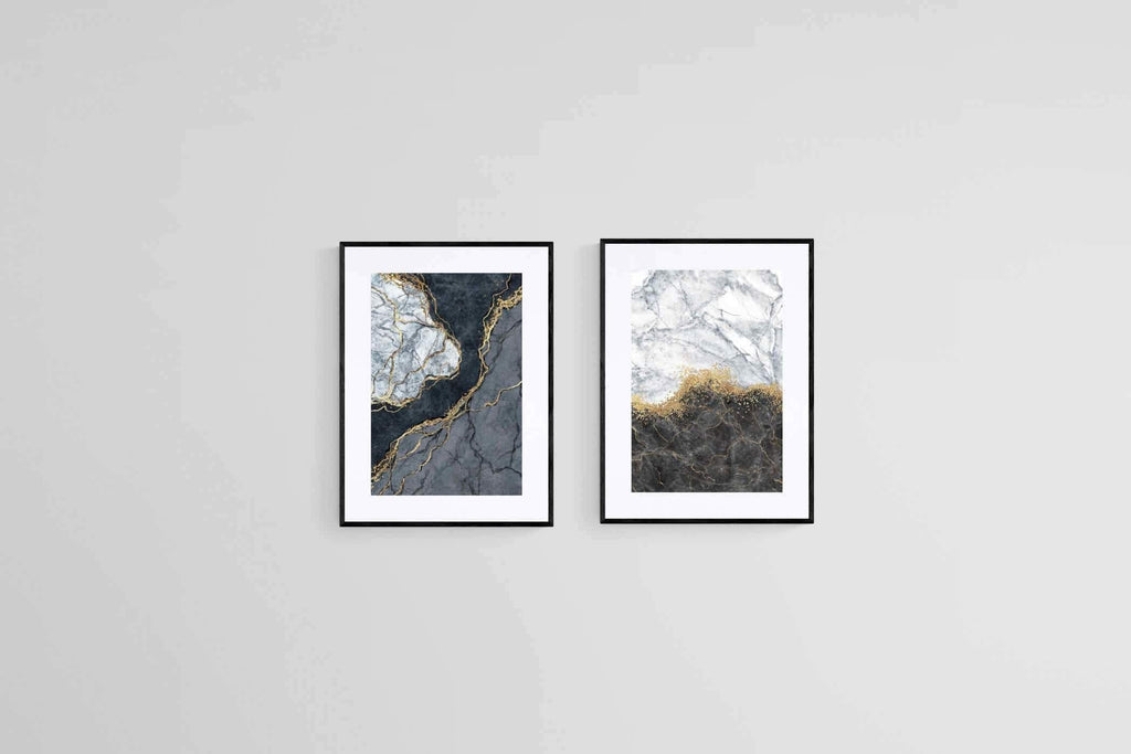 Charcoal & Gold Set-Wall_Art-45 x 60cm (x2)-Framed Print-Black-Pixalot