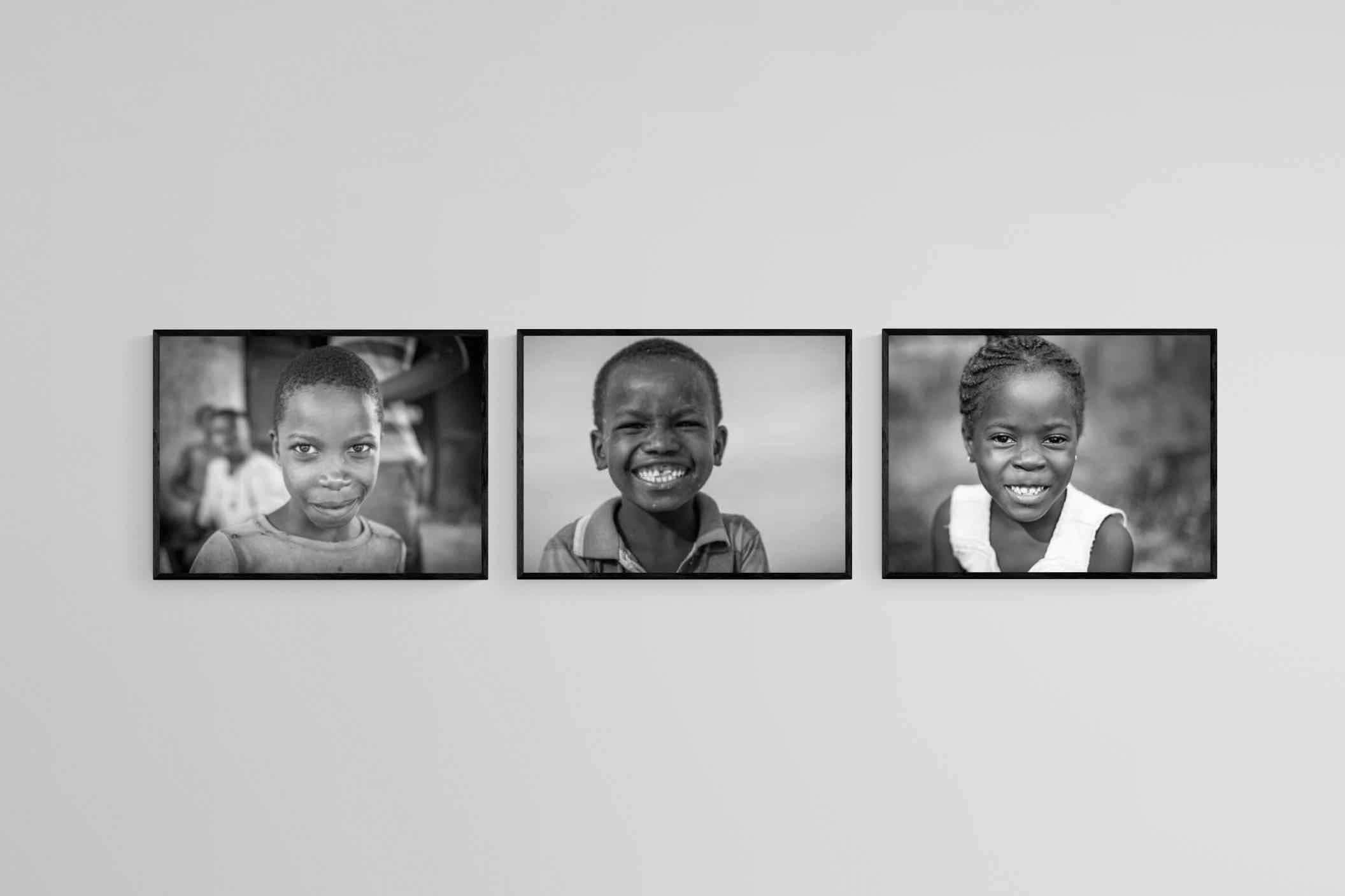 African Children Set-Wall_Art-60 x 45cm (x3)-Mounted Canvas-Black-Pixalot