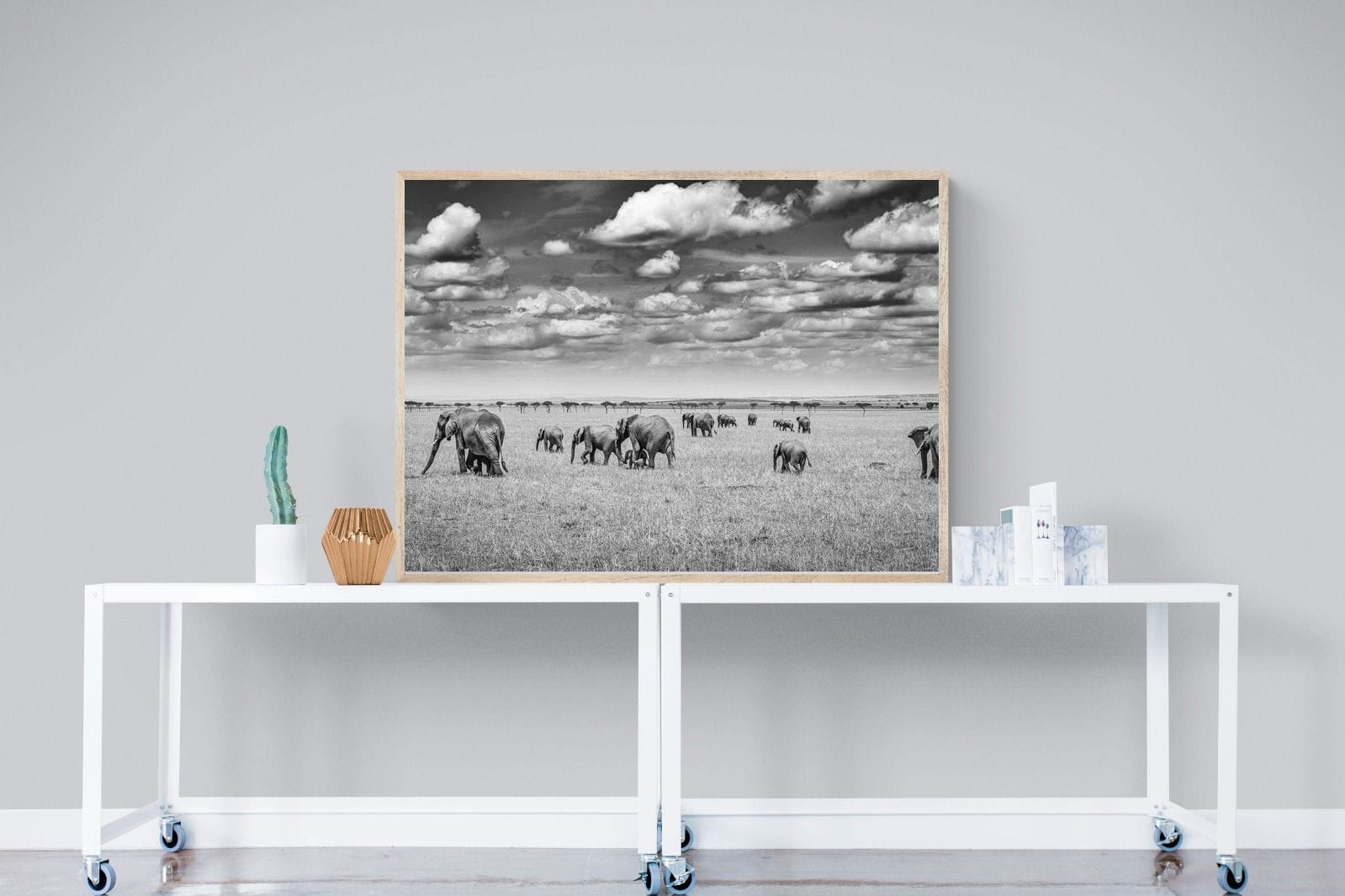 Amboseli Elephant Convoy-Wall_Art-120 x 90cm-Mounted Canvas-Wood-Pixalot