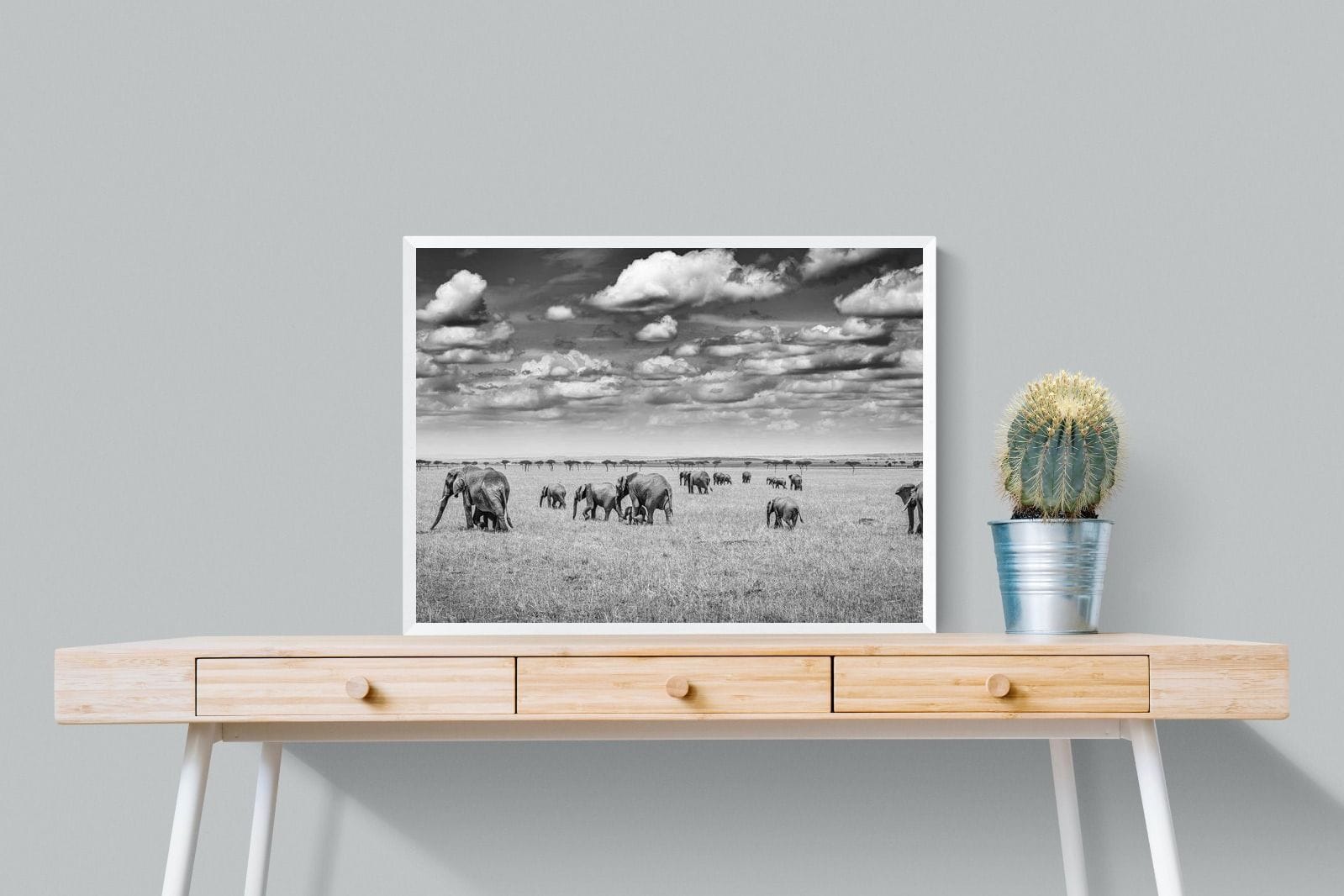 Amboseli Elephant Convoy-Wall_Art-80 x 60cm-Mounted Canvas-White-Pixalot