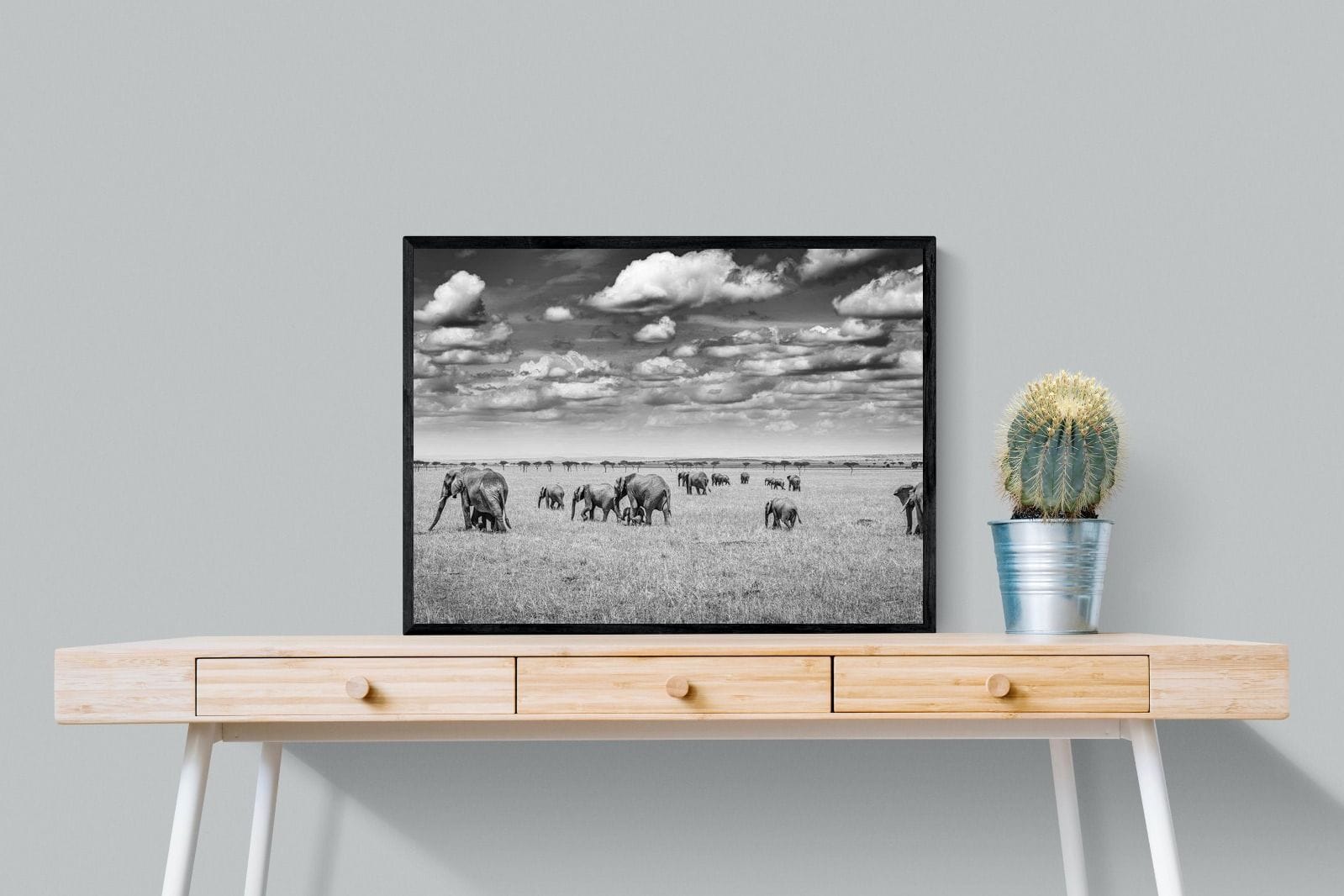 Amboseli Elephant Convoy-Wall_Art-80 x 60cm-Mounted Canvas-Black-Pixalot